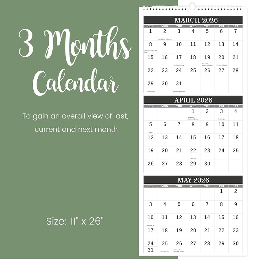 Amazon 2026 Wall Calendar 3 Month Wall Calendar Display Folded In A Month Jan 2026 Dec 2026 11 25 X 26 2026 Calendar Classic Black Office Products