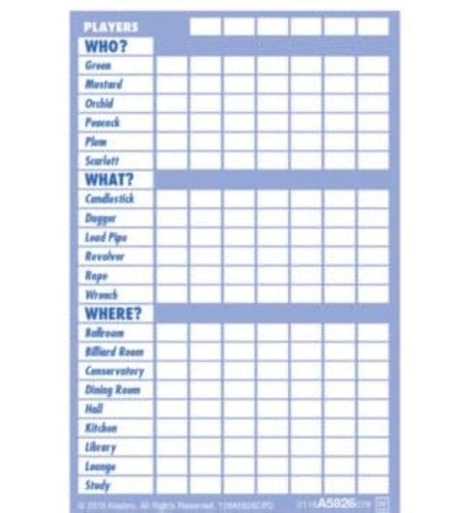 Clue Game Sheets Printable Free