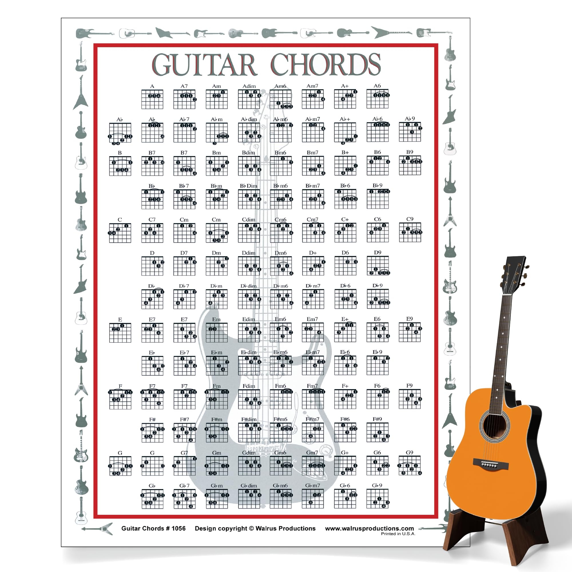 Amazon Walrus Productions Mini Guitar Chord Chart Poster Laminated Guitar Chord Poster For Beginners And Musicians Guitar Posters For Walls With 116 Chords Acoustic Guitar Accessories 8 5 X 11 Musical Instruments