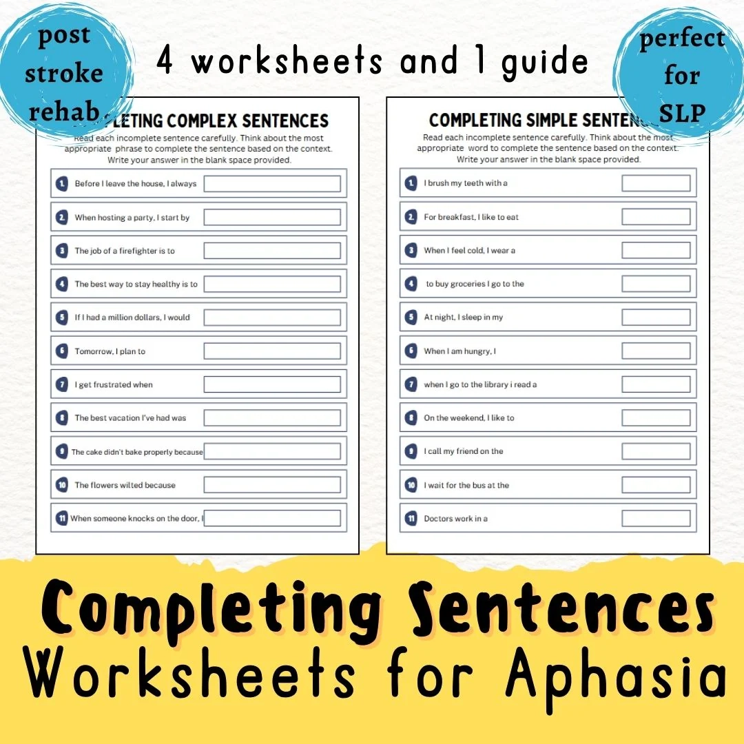 Aphasia Sentence Completion Worksheets Printable Speach Therapy Activ