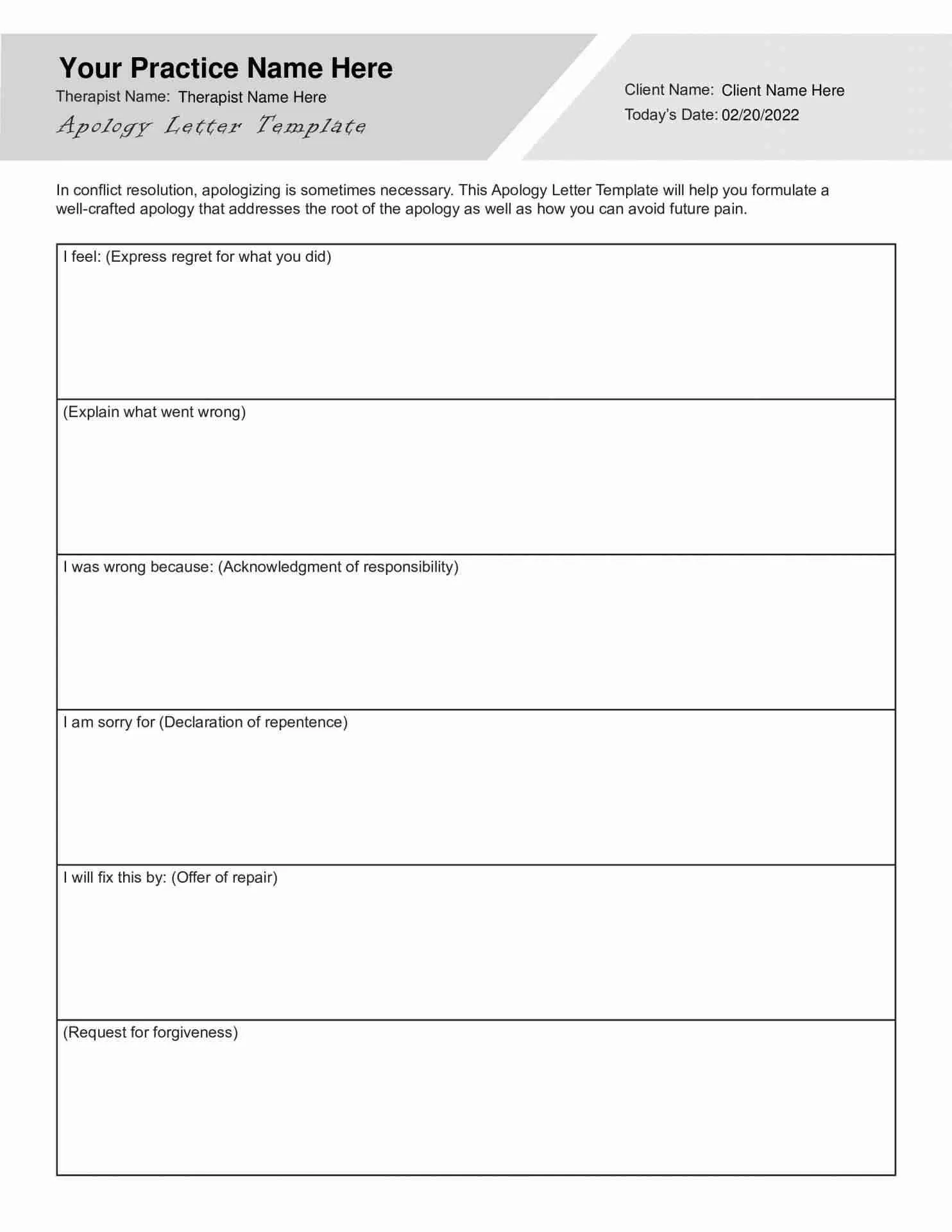 Printable Apology Worksheet Printable Apology Worksheet