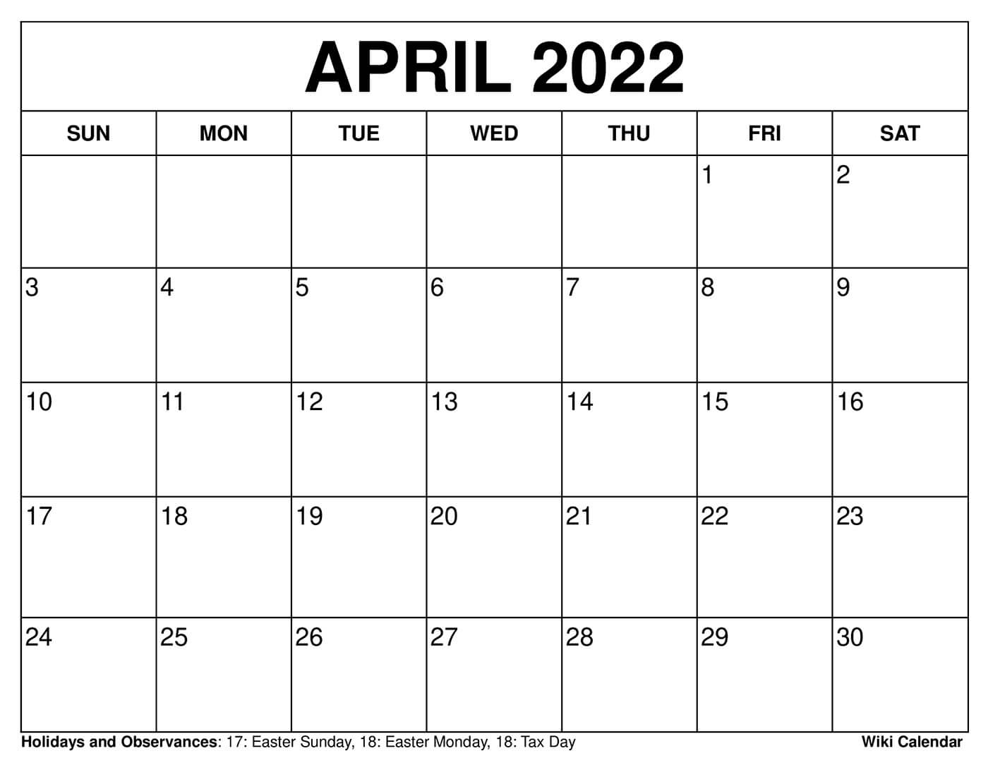 April Printable Calendar