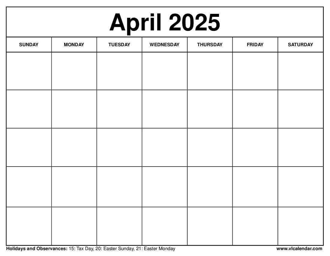 April 2025 Calendar Printable Templates Planning Guide