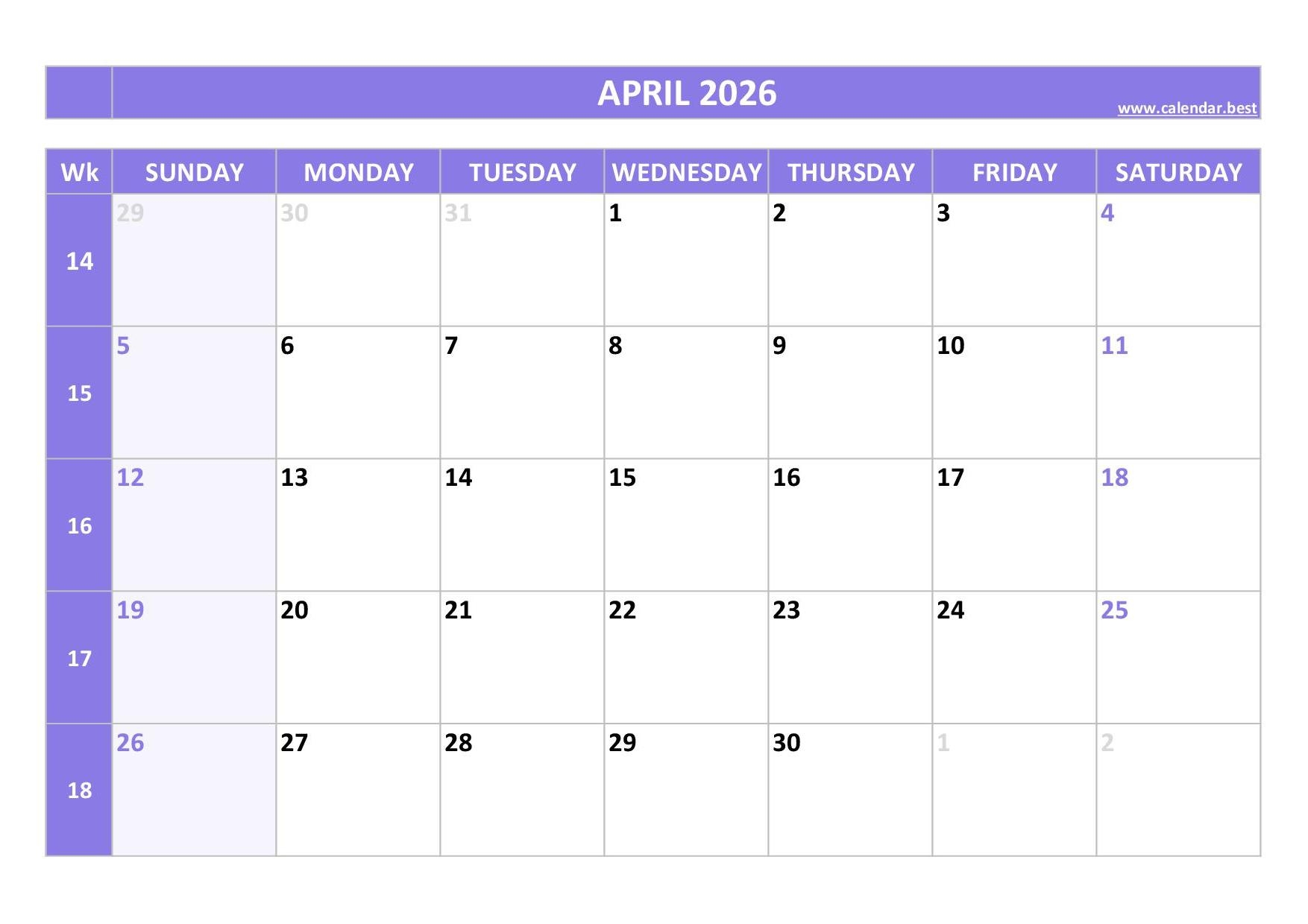 April 2026 Calendar Calendar best April 2026 Calendar Calendar best