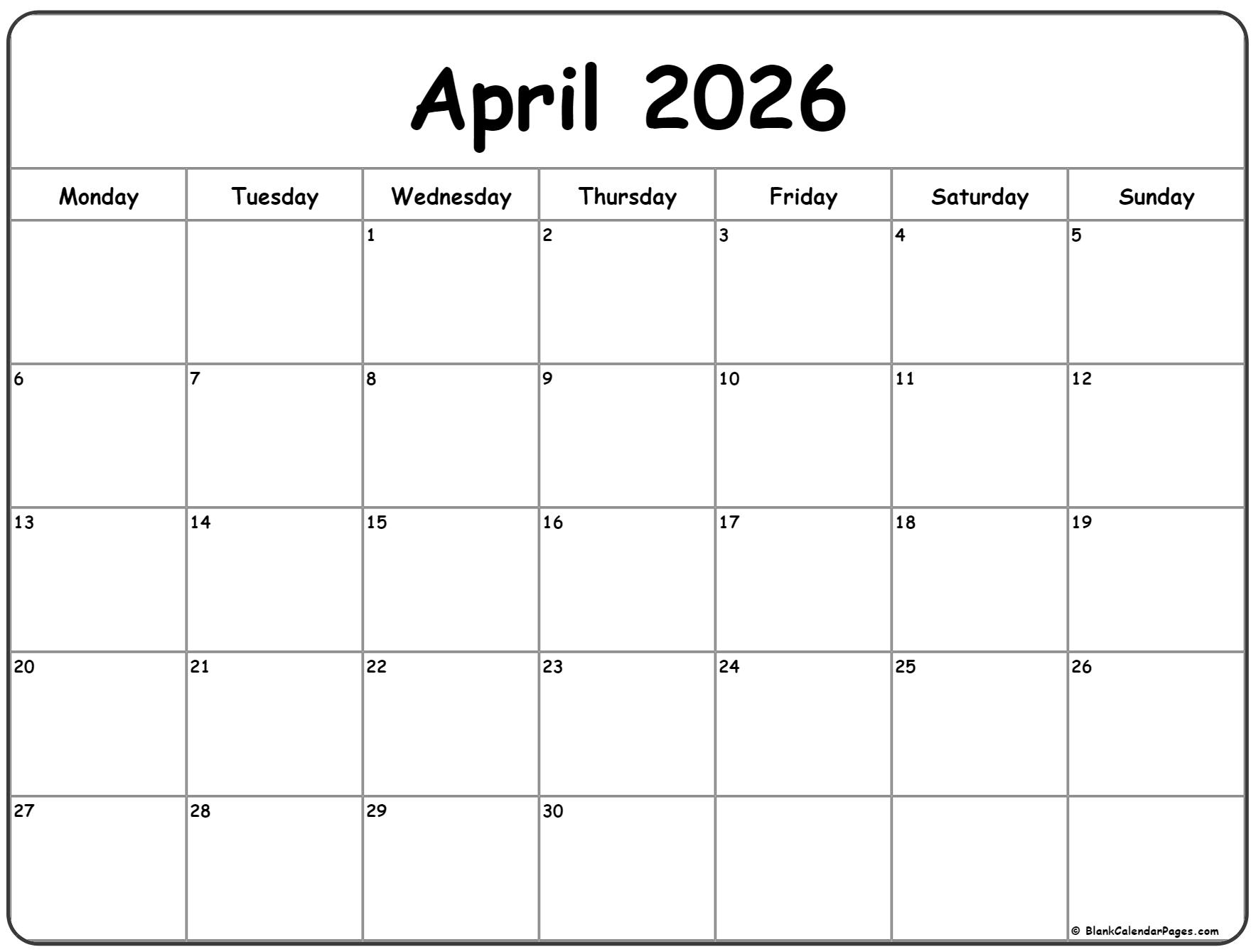 Printable Calendar 2026 Monday To Sunday