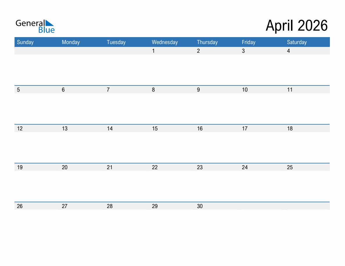 Free Printable Calendar April 2026 Free Printable Calendar April 2026