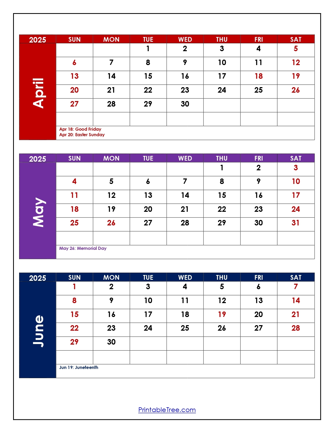 April To June 2025 Calendar Printable PDF Three Months Calendar