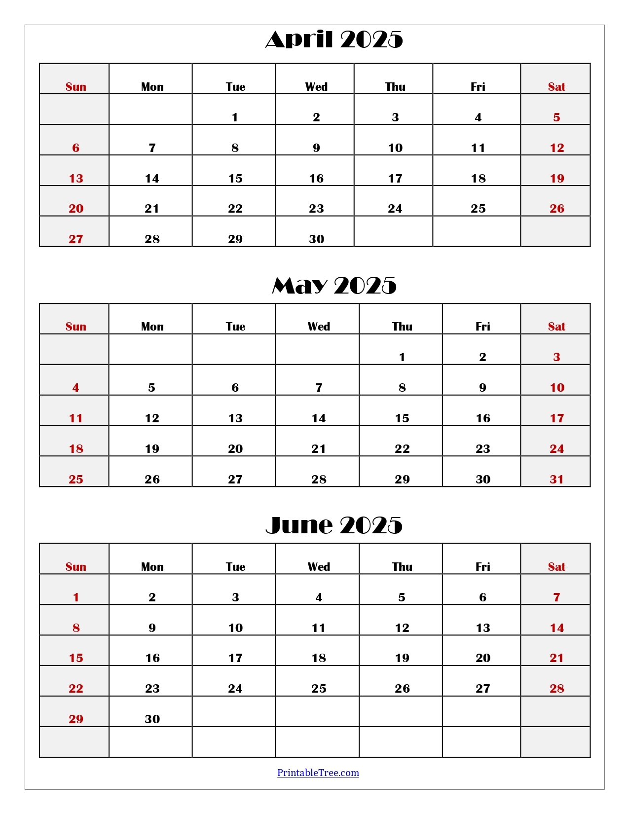 April To June 2025 Calendar Printable PDF Three Months Calendar