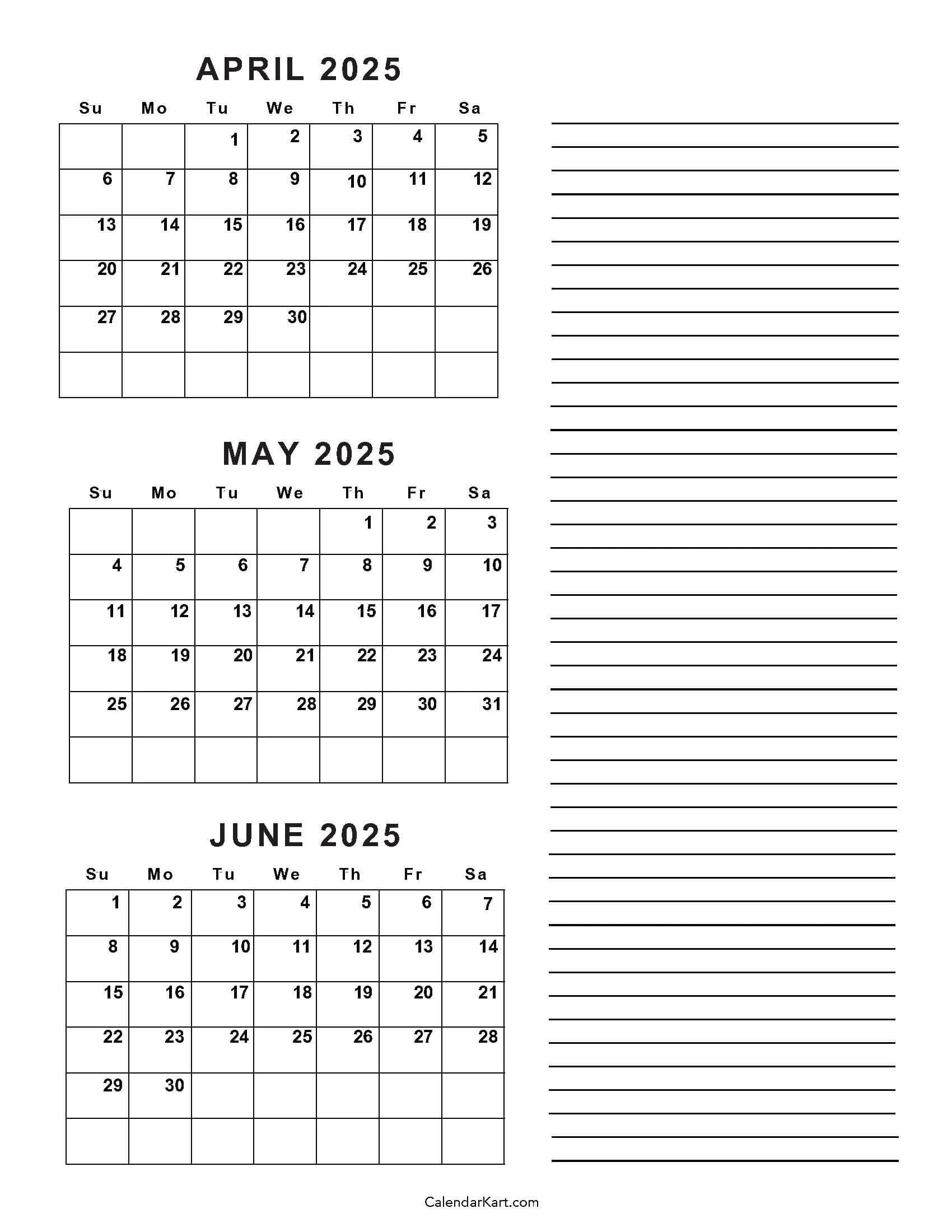 April May June Calendar Printable