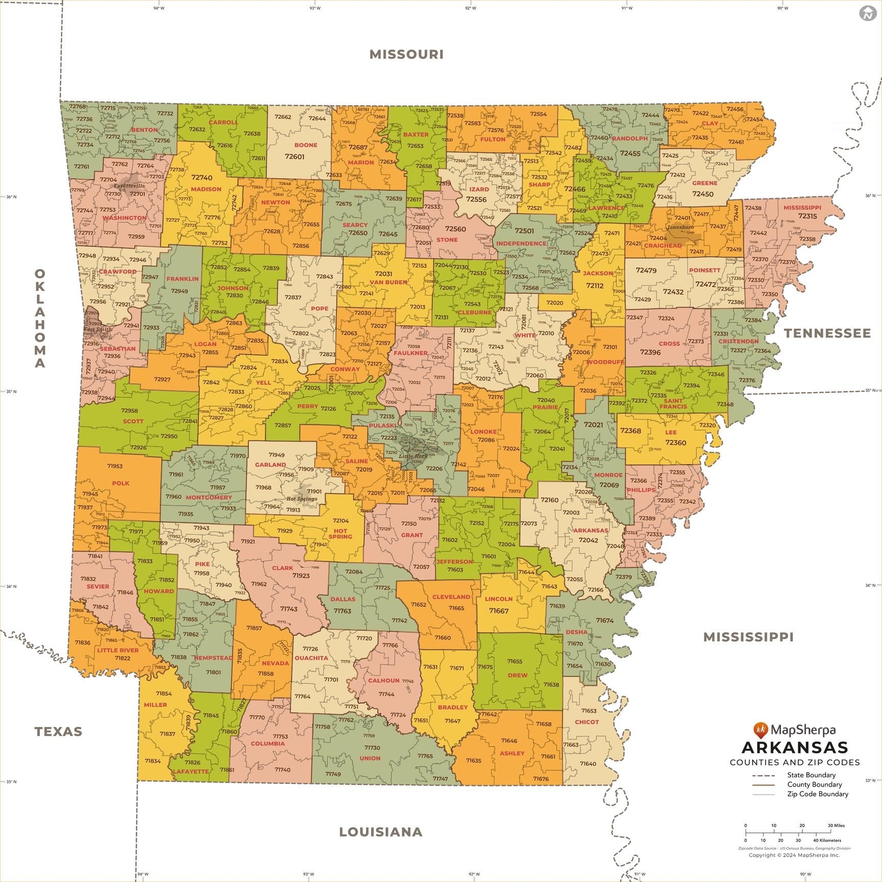 Arkansas ZIP Code Map With Counties Standard Stanfords Arkansas ZIP Code Map With Counties Standard Stanfords
