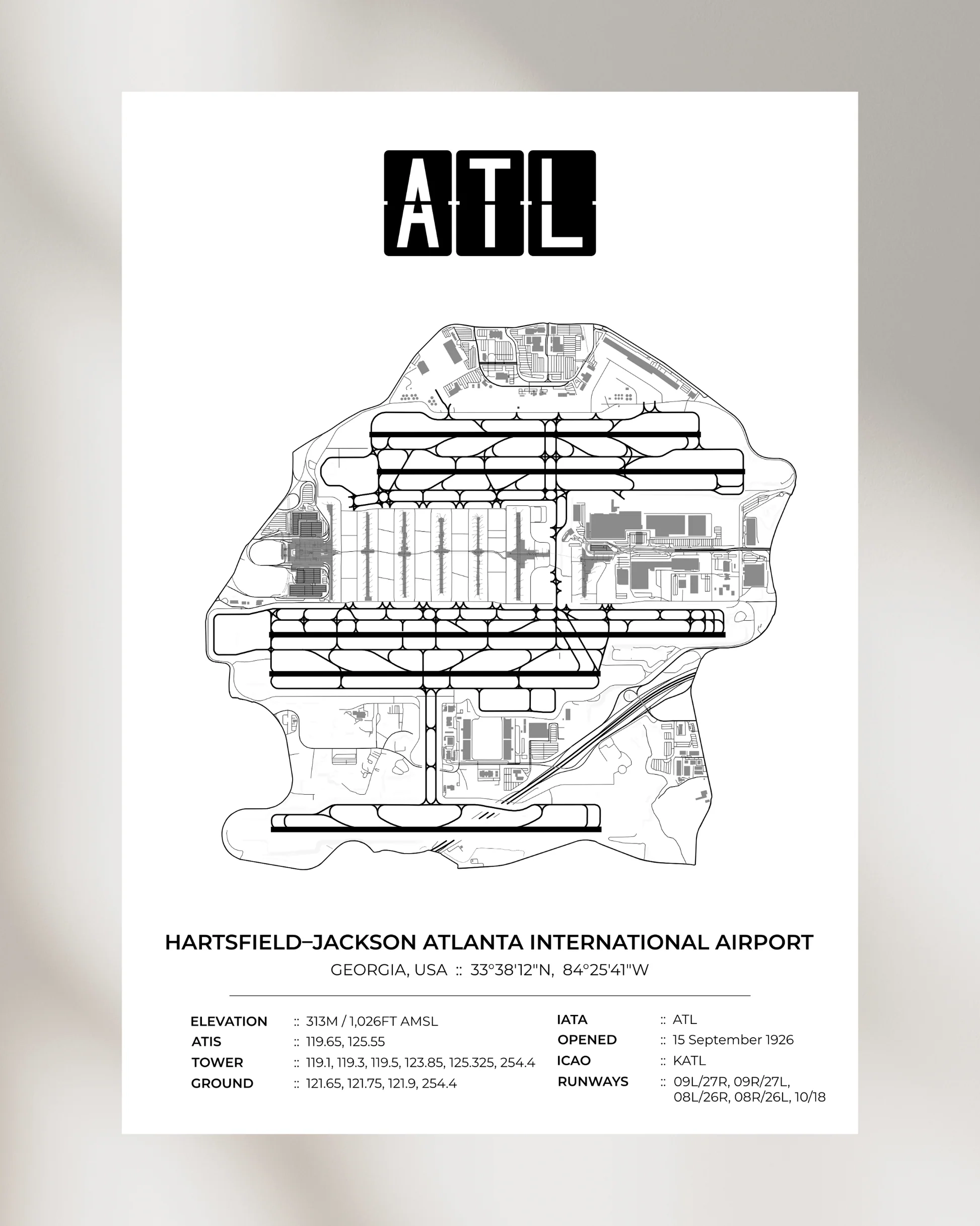 ATL Hartsfield Jackson Atlanta International Airport Map Print Mapelio