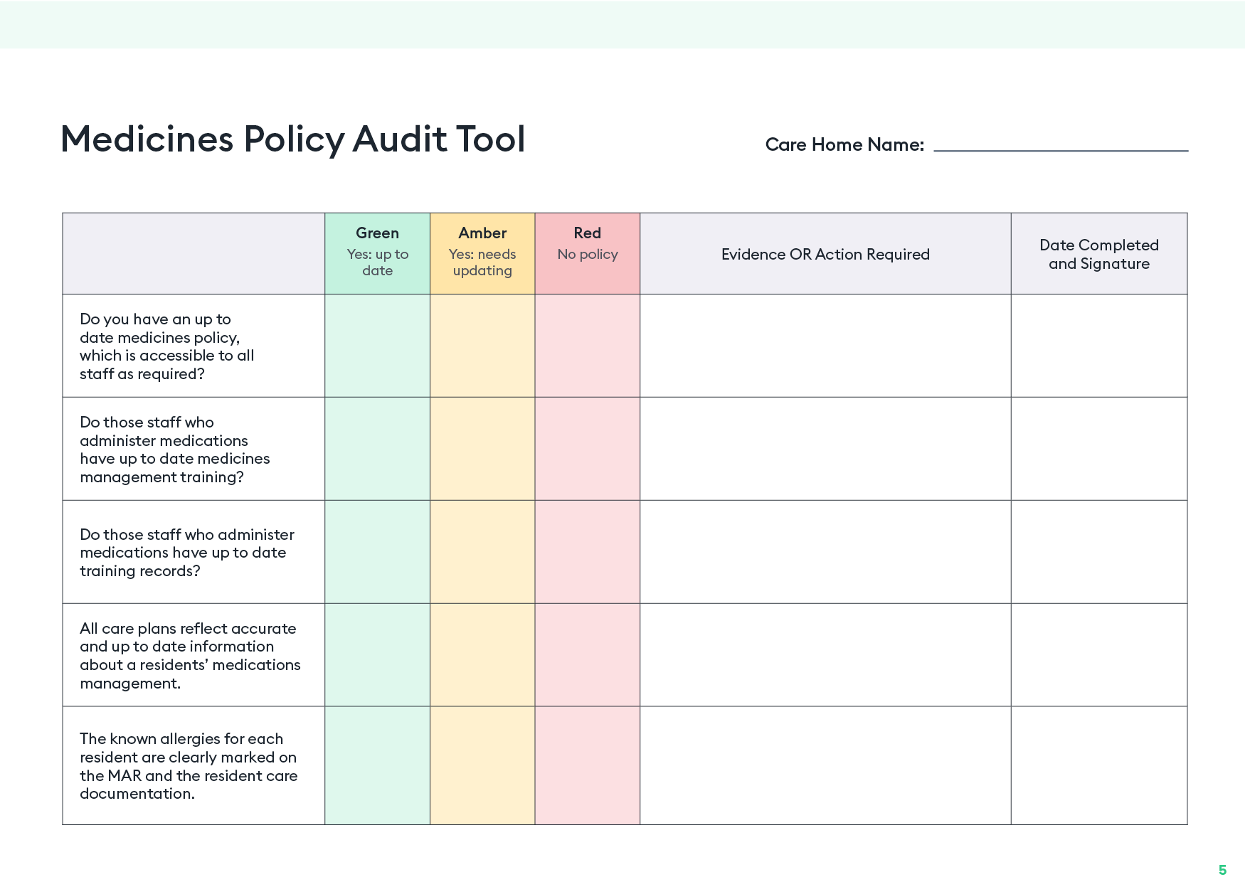 Printable Medical Chart Audit Tool Template