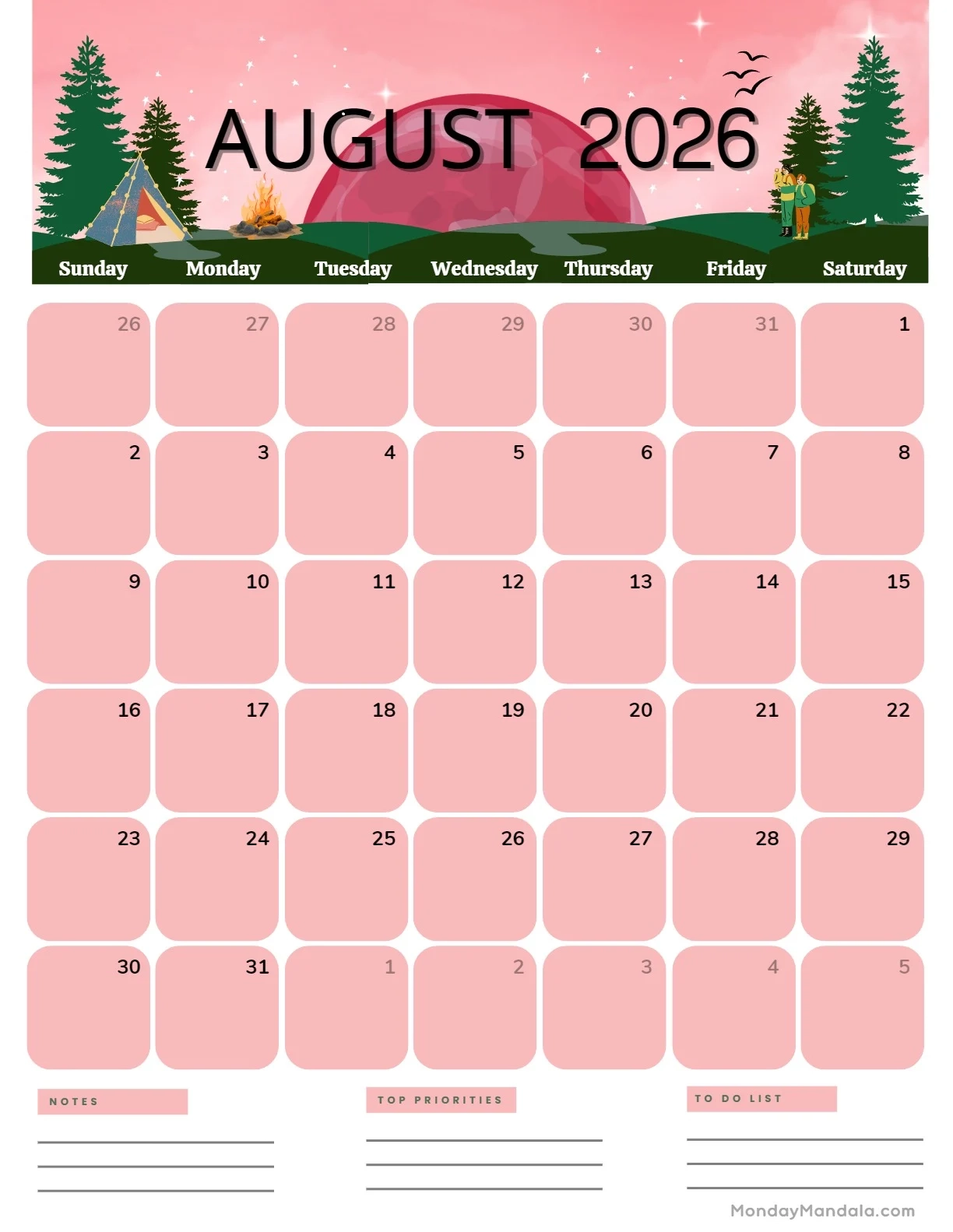 August 2026 Calendars 52 Free PDF Printables 