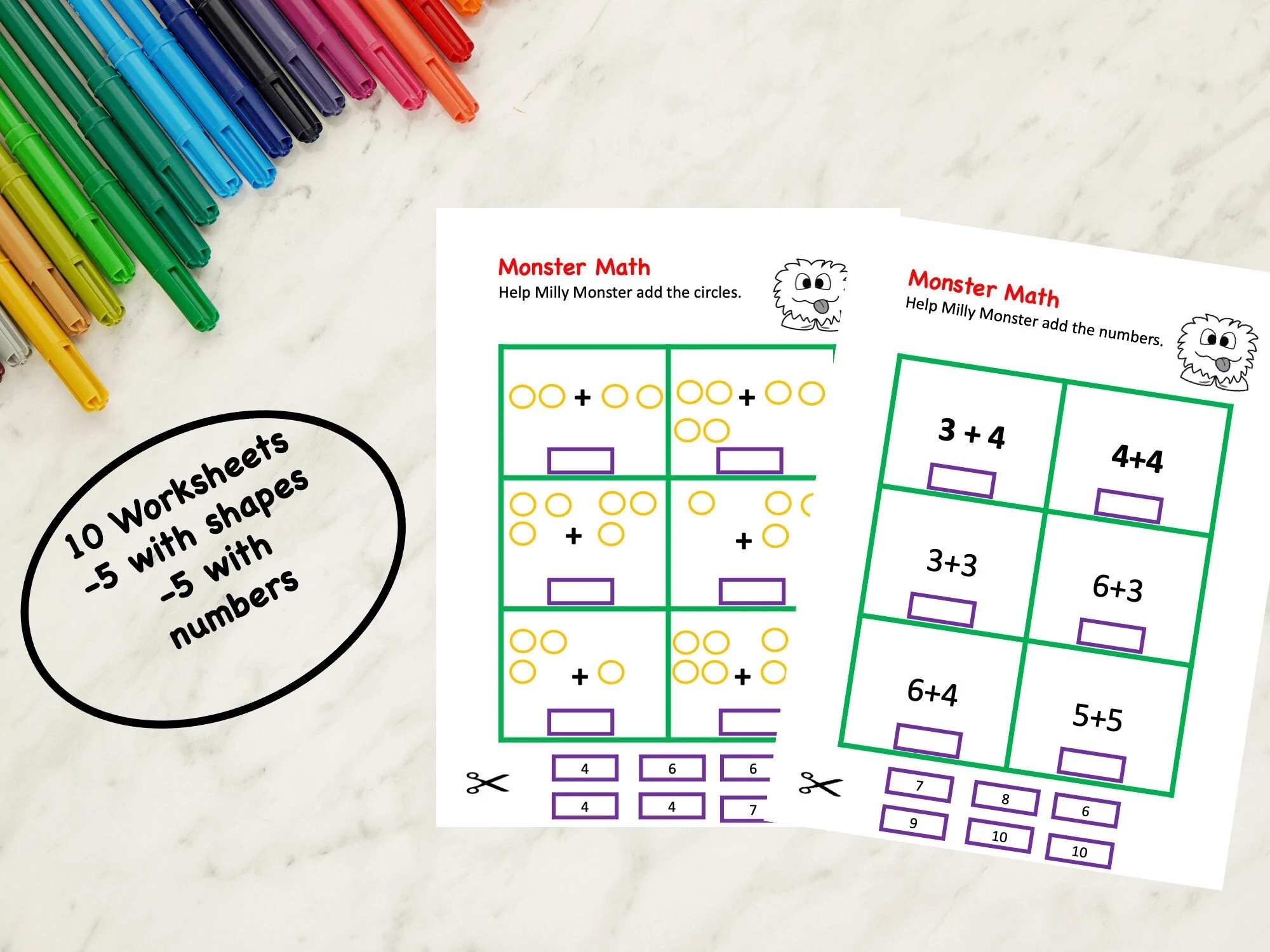 Autism Addition Worksheets Cut Paste Math Special Education digital Download Etsy