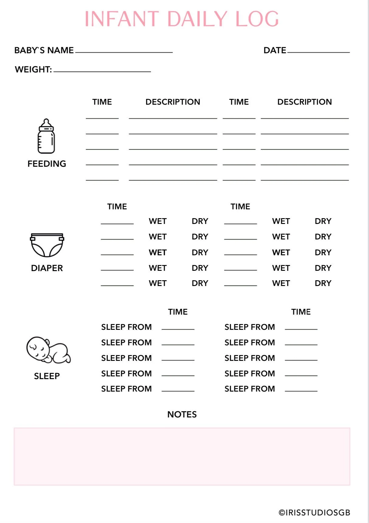 Baby Daily Log Printable baby Sleep Log Baby Care Log Baby Tracker Newborn Log Infant Log Instant Download Etsy