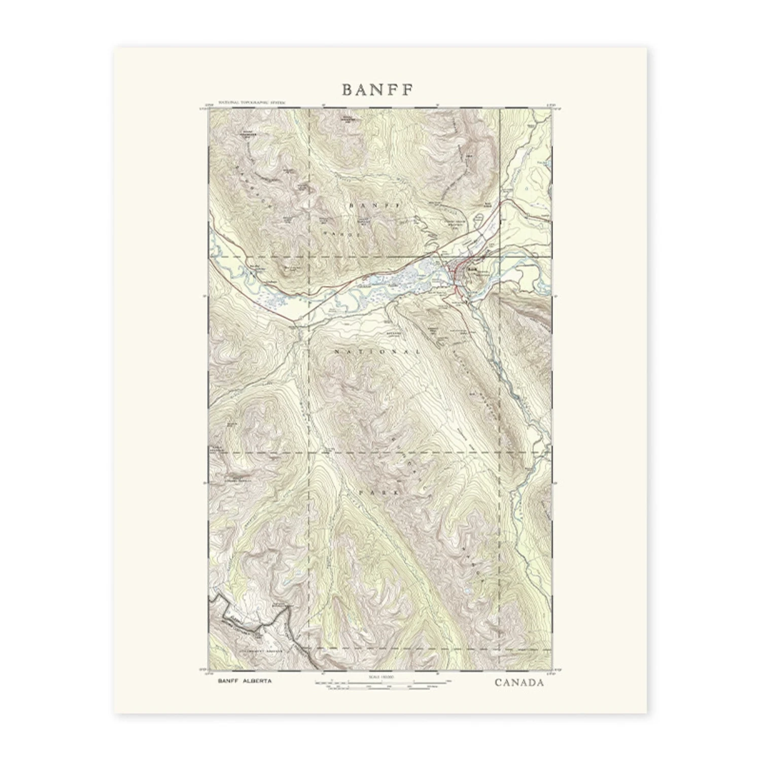 Banff Topographic Map Vivid Print