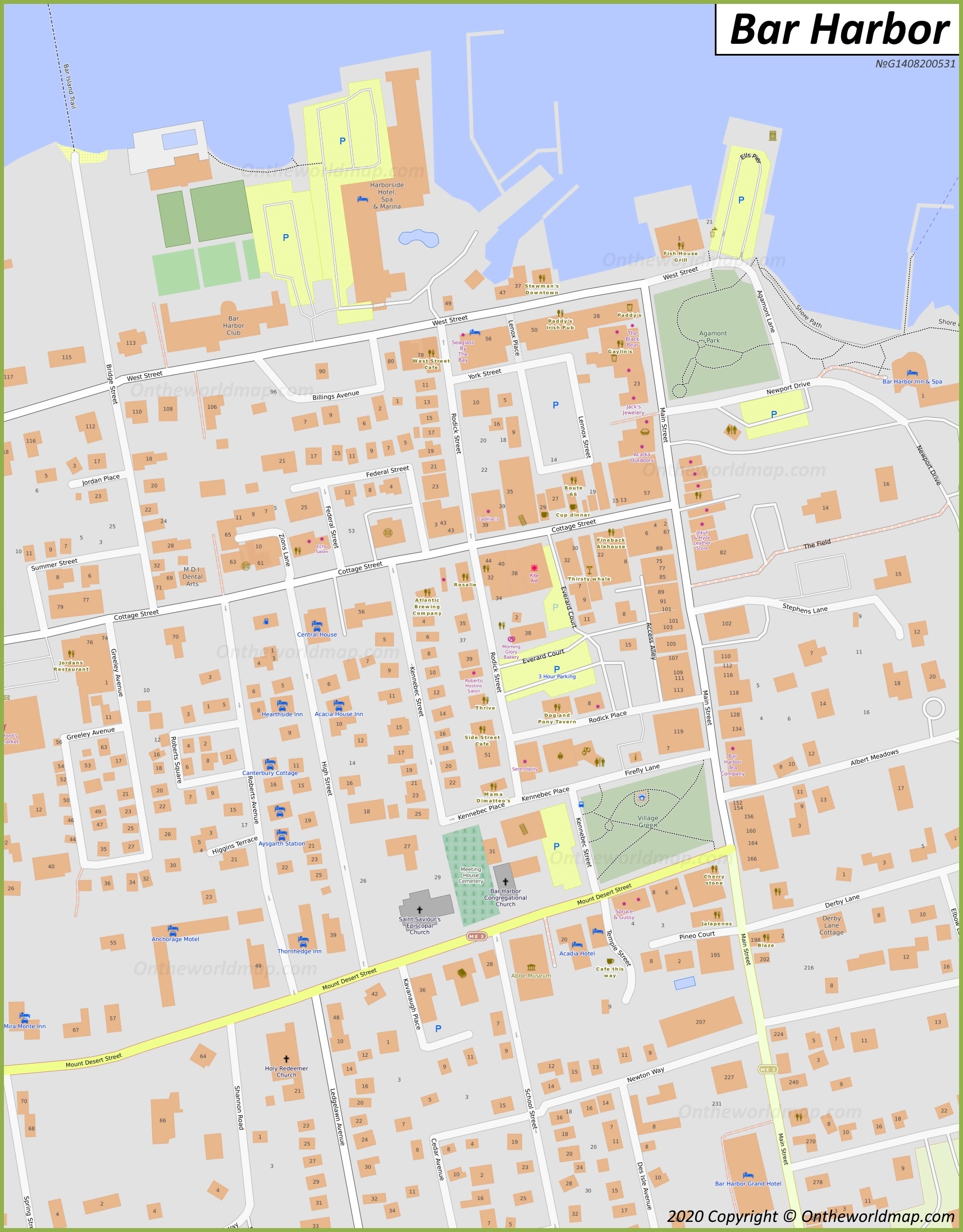 Bar Harbor Downtown Map Ontheworldmap