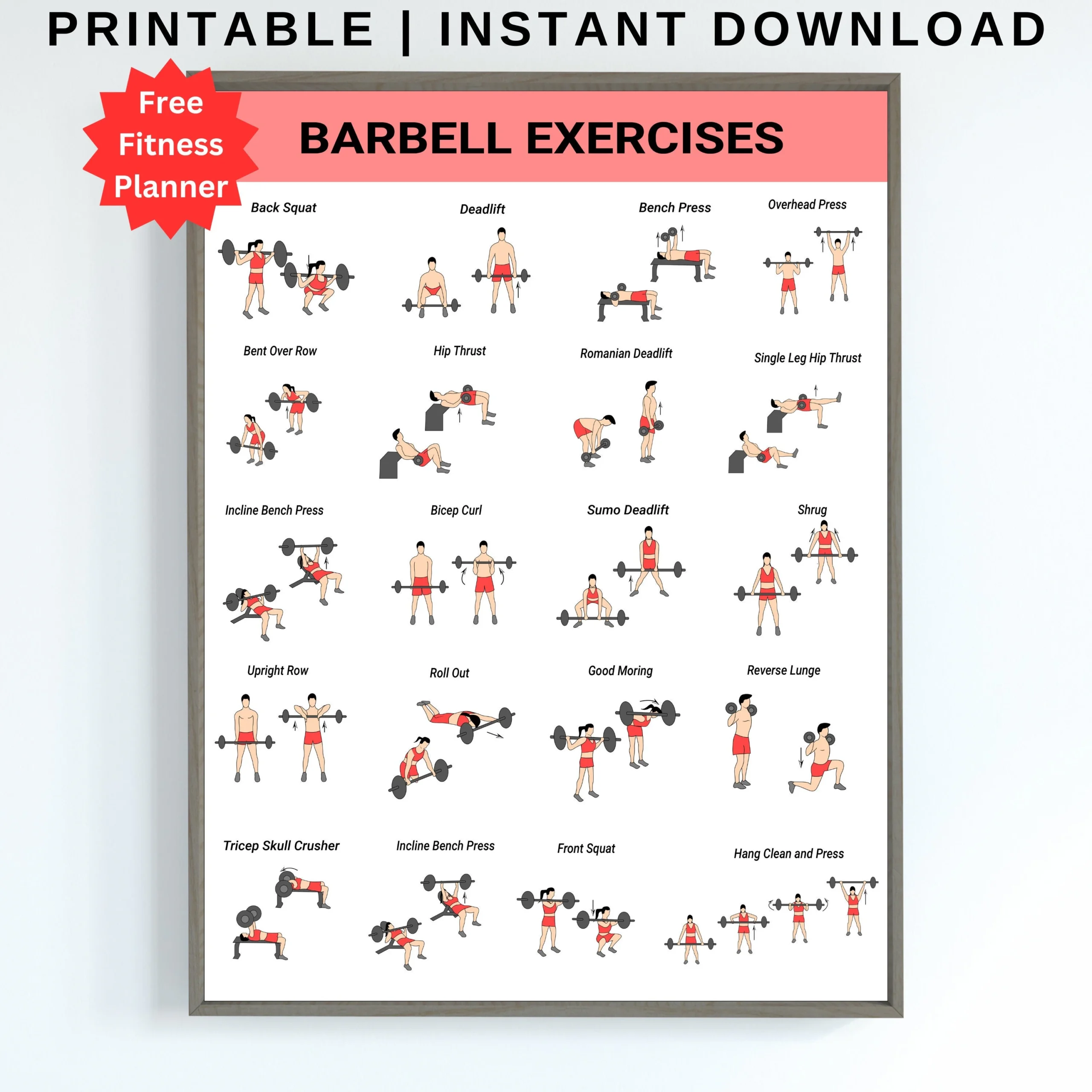 Barbell Workout Barbell Workout Chart Barbell Exercises Barbell Exercise Chart Barbell Chart Barbell Printable Barbell Print Fitness Etsy
