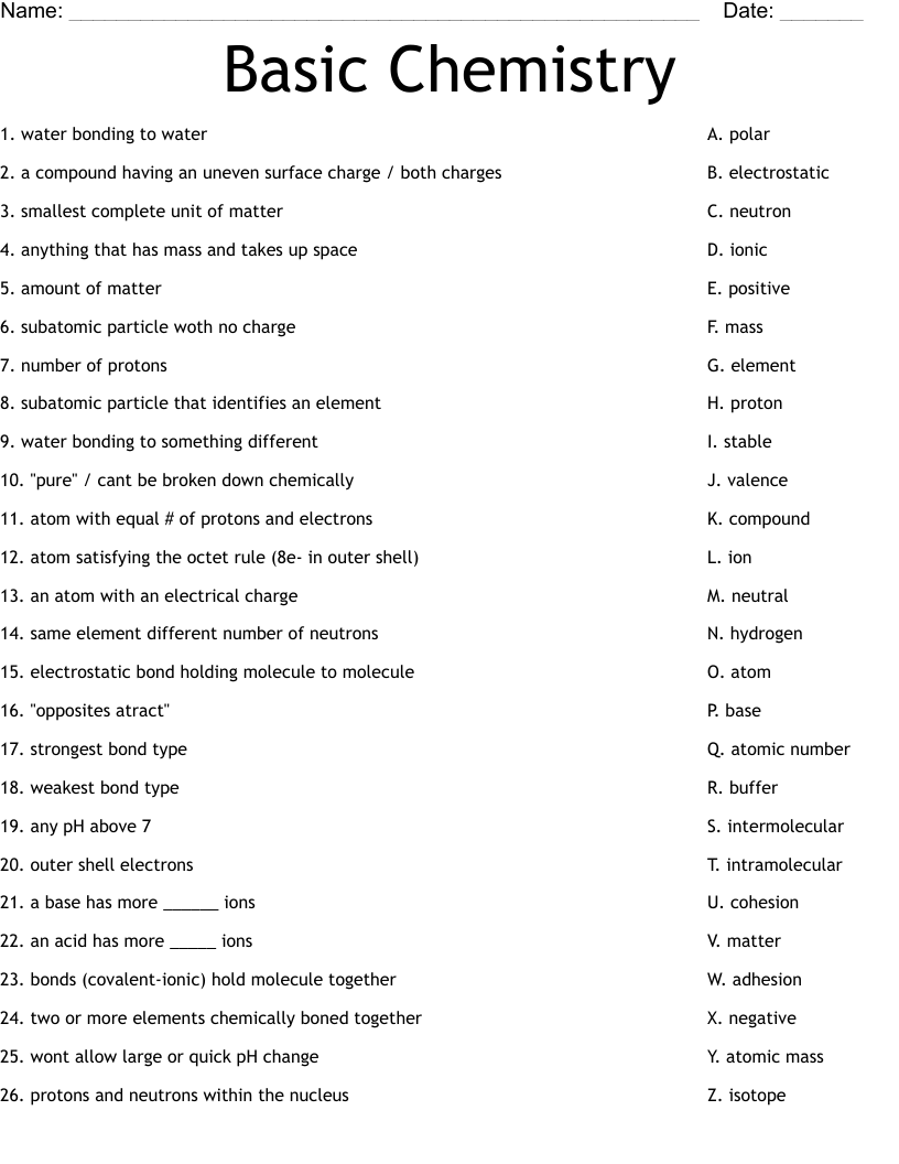Basic Chemistry Worksheet WordMint Basic Chemistry Worksheet WordMint