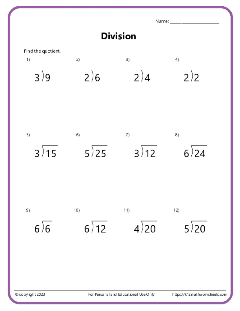 Basic Division Worksheets Basic Division Worksheets