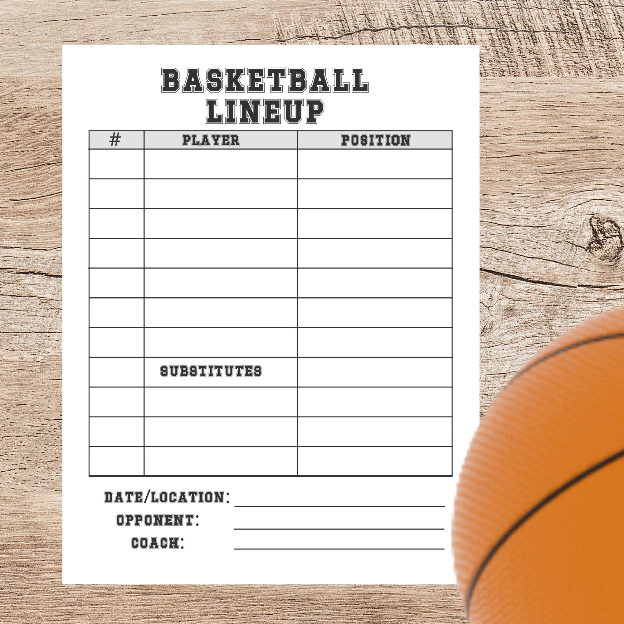 Printable Basketball Roster Sheet