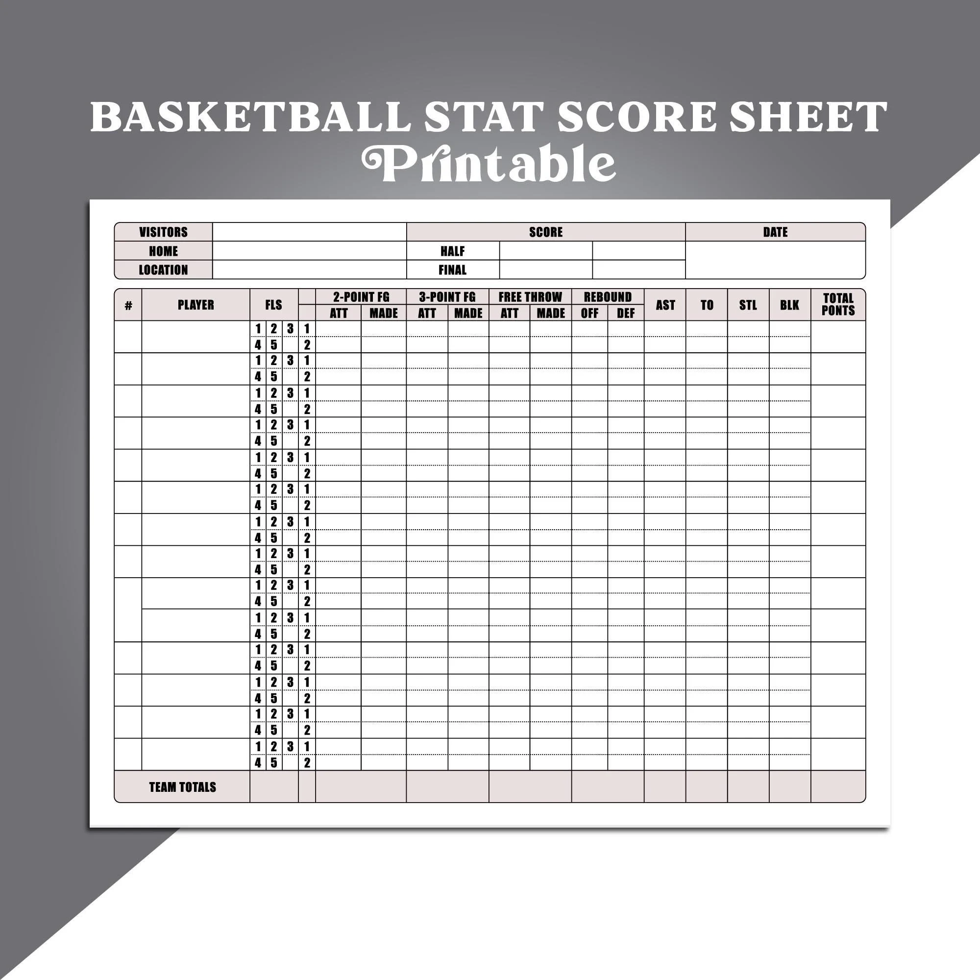 Basketball Statistic Score Sheet Basketball Stat Tracker Player Basketball Stat Score Card Printable Instant Download Perfect For Coach Etsy