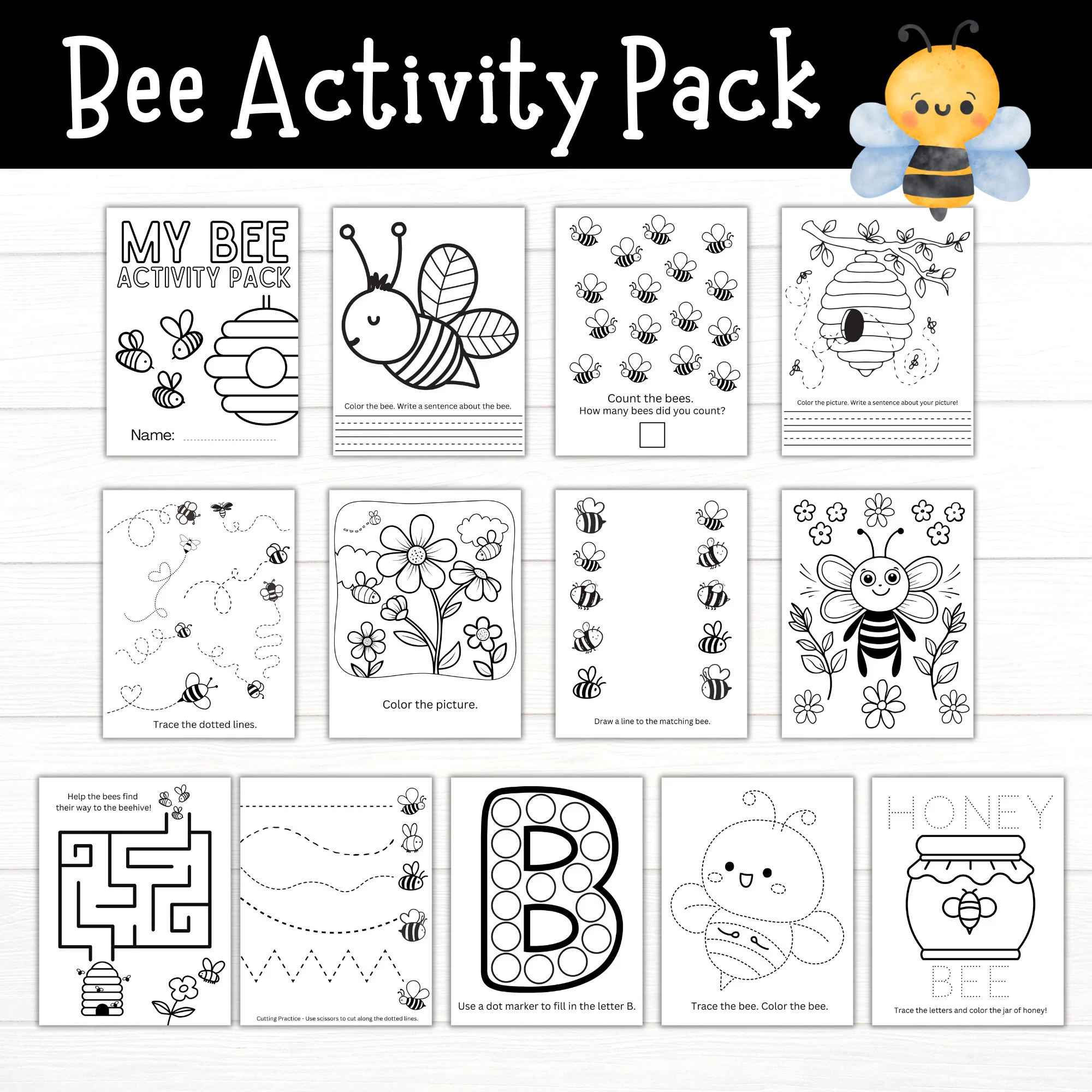 Bee Activity Pack Printable Bee Activities Activity Pack For Kids Honey Bees Bee Worksheets Spring Activities Bee Unit Printable Bee Etsy
