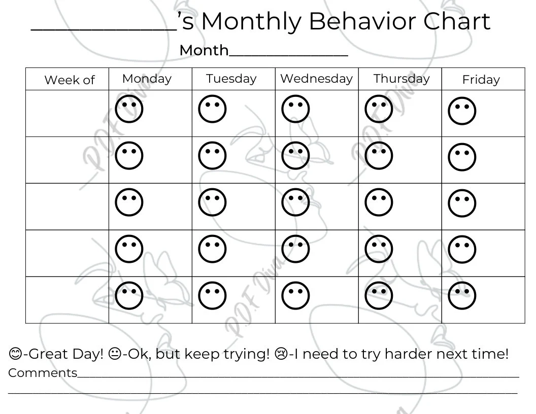 Free Behavior Calendar Printables