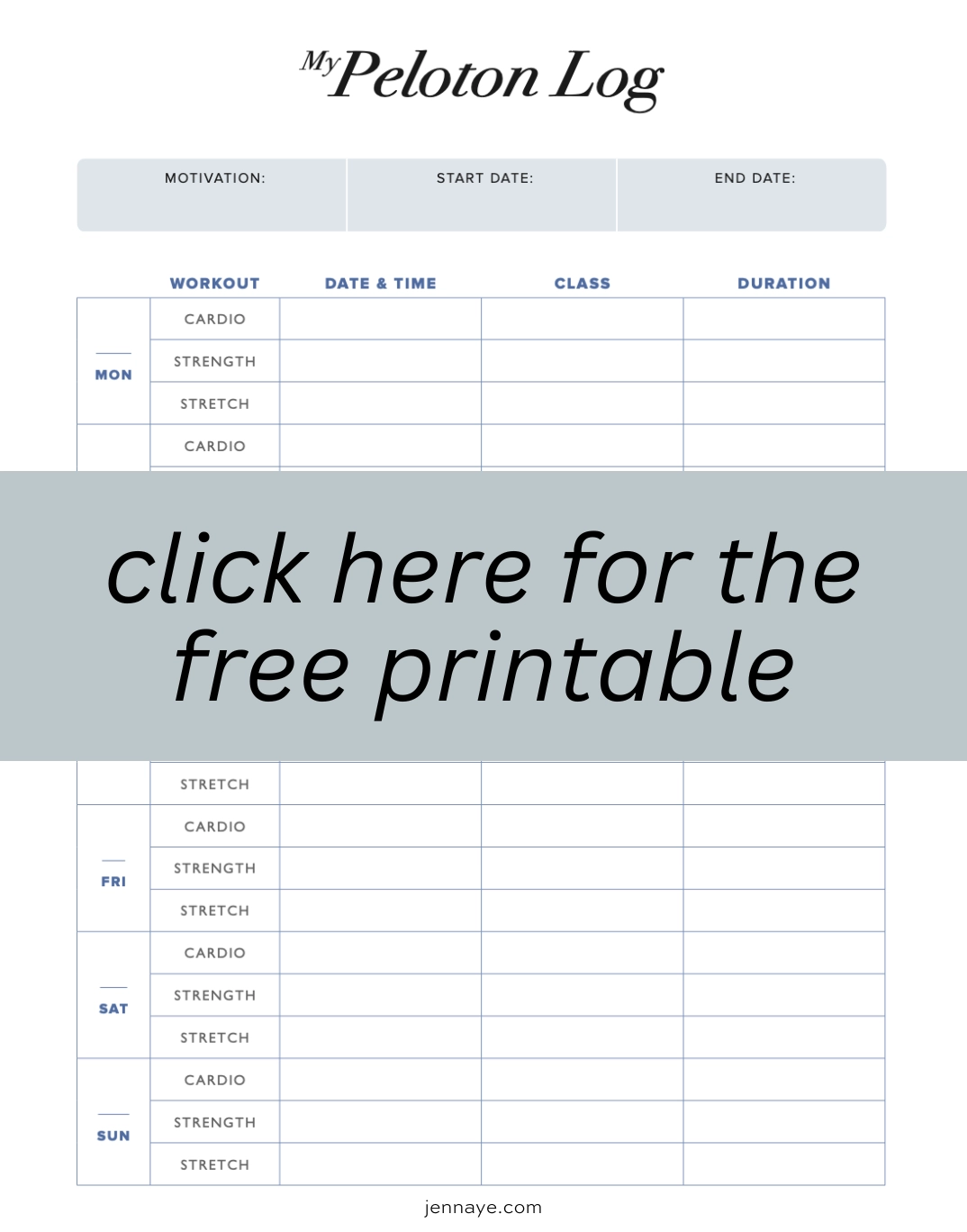 Printable Peloton Workout Calendar