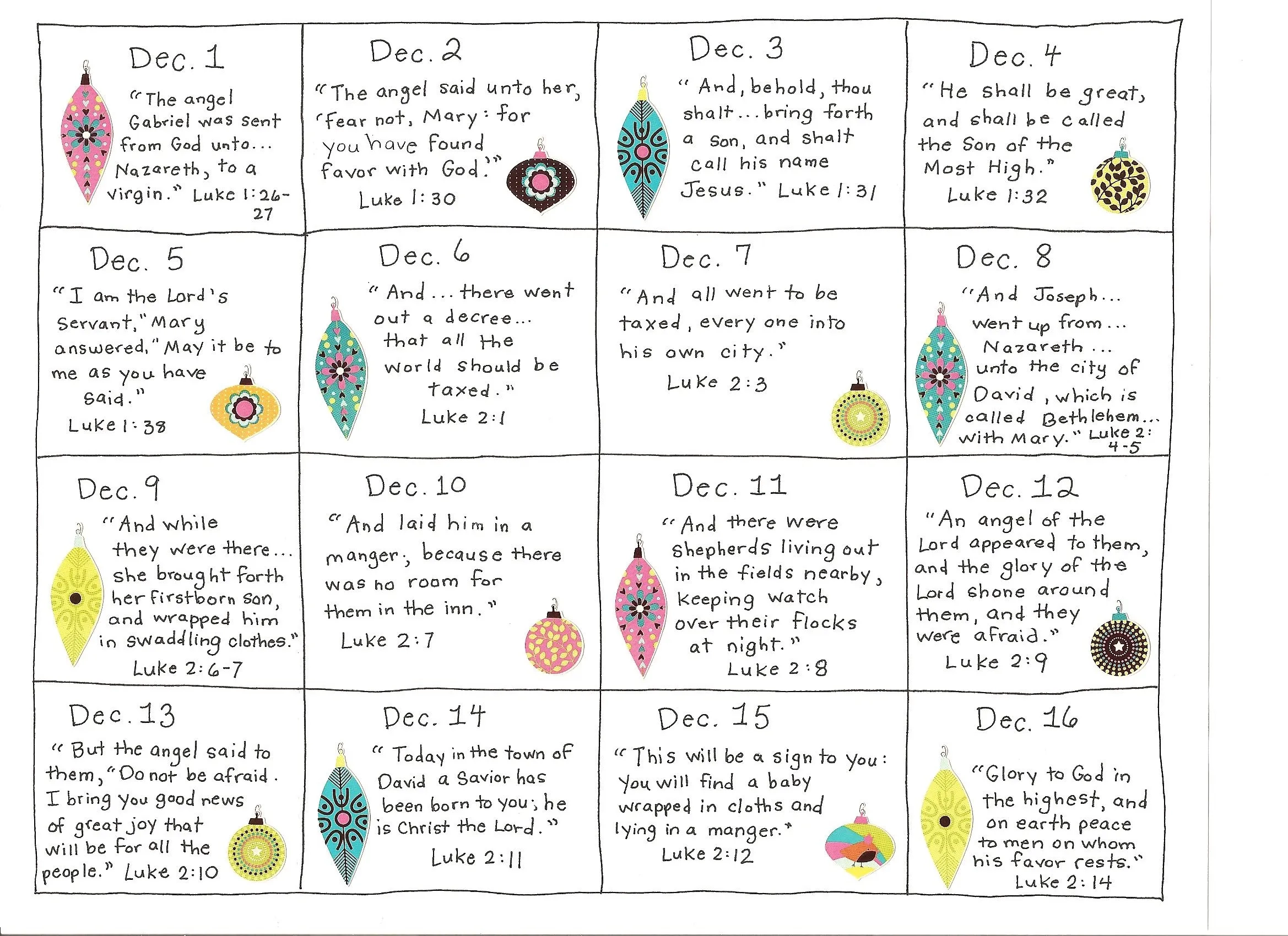 Bible Verses Advent Calendar Printable