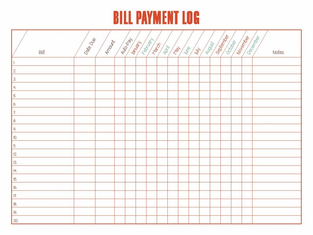 Bill Pay Chart Printable