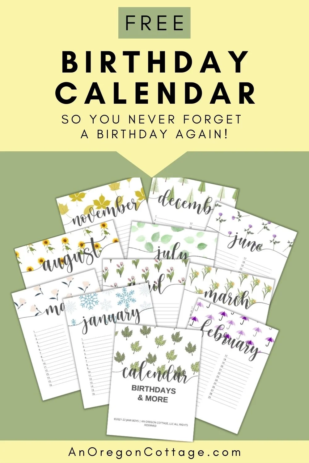 Printable Monthly Birthday Calendar
