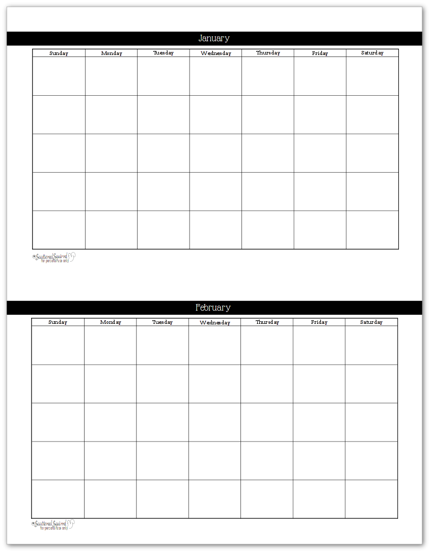 Black And White Undated Monthly Calendars Are Great Additions To Your Planner
