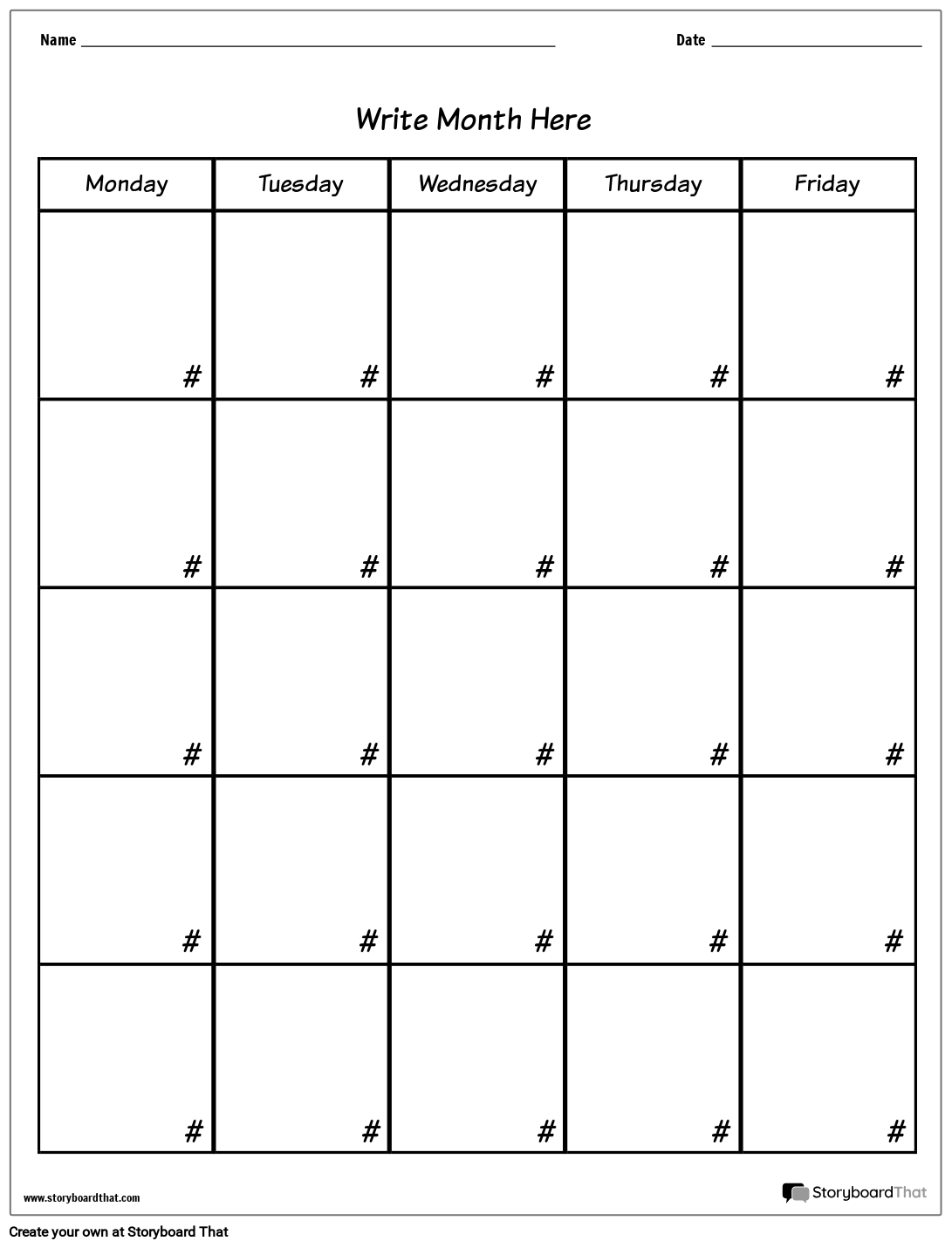 Free Printable Blank 5 Day Calendar