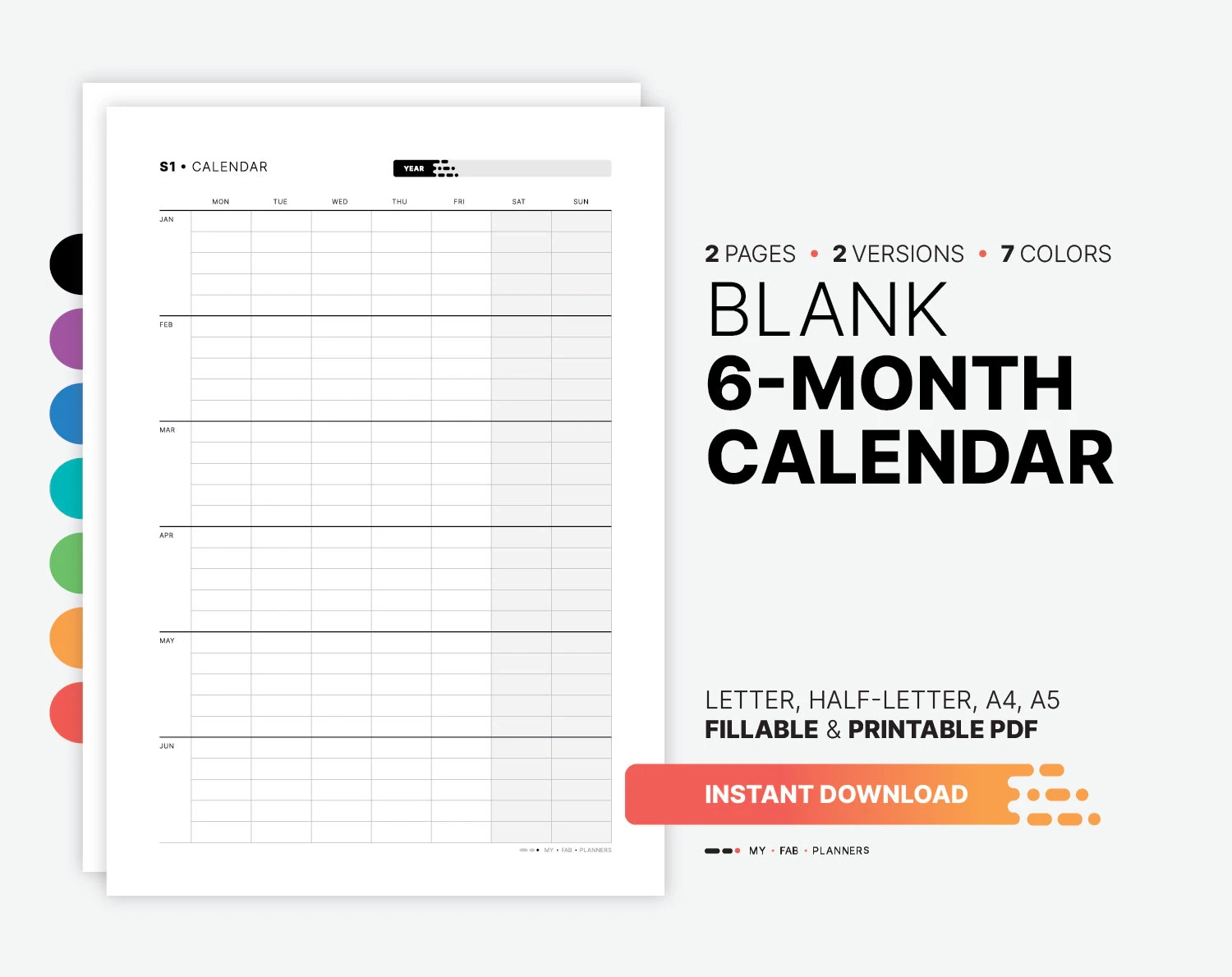Blank 6 month Calendar Yearly Semester Wall Calendar Fillable Year Overview Planner Template Printable Half Letter A4 A5 PDF Template Etsy Blank 6 month Calendar Yearly Semester Wall Calendar Fillable Year Overview Planner Template Printable Half Letter A4 A5 PDF Template Etsy
