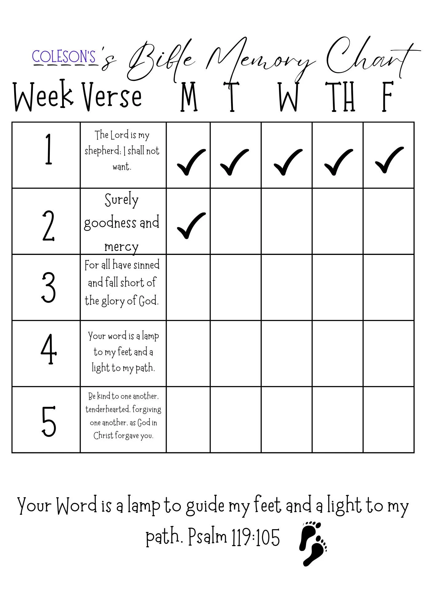 Bible Verse Chart Printables