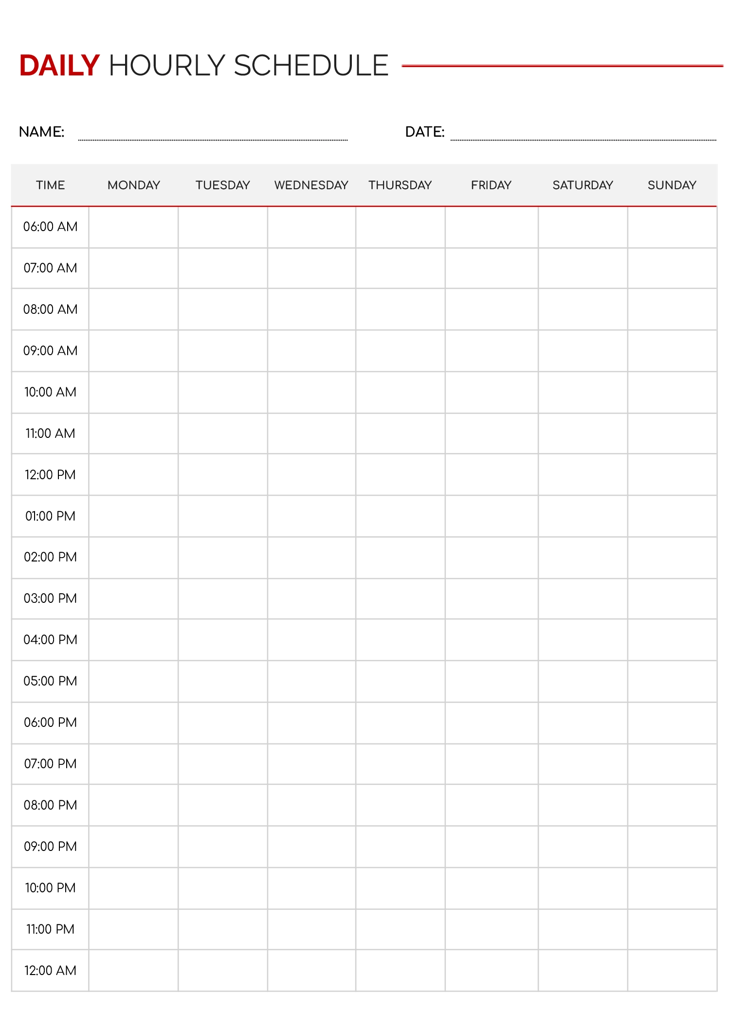 Printable Daily Calendar By Hour
