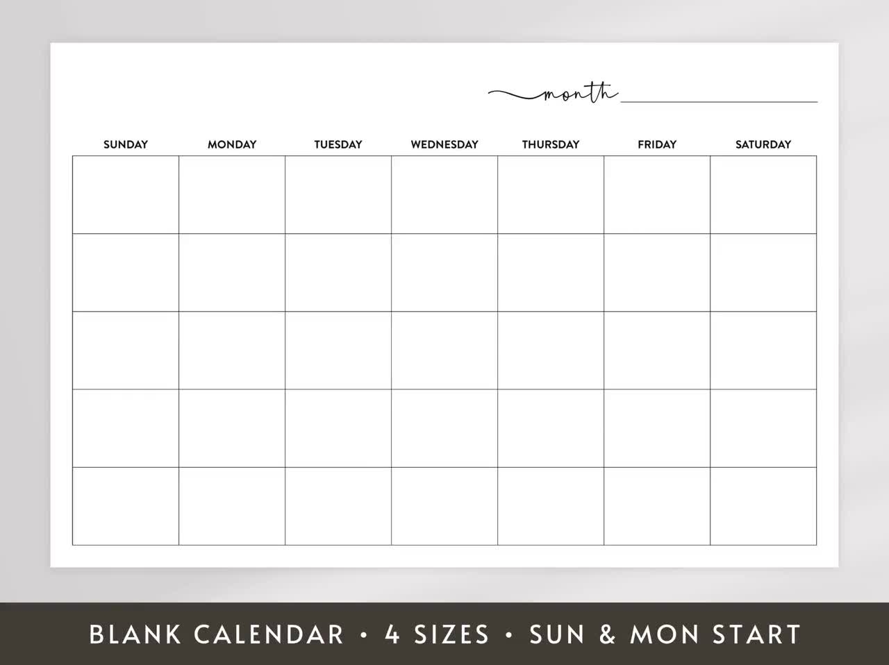 Calendar Large Squares Printable