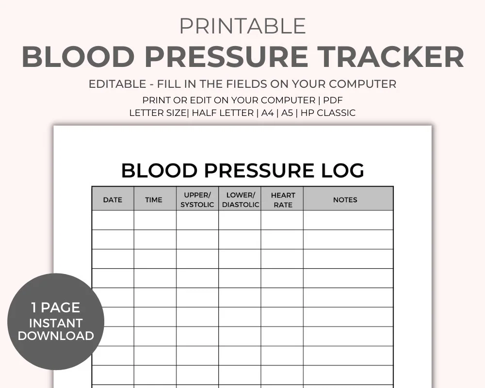 Blood Pressure Printable Log Chart