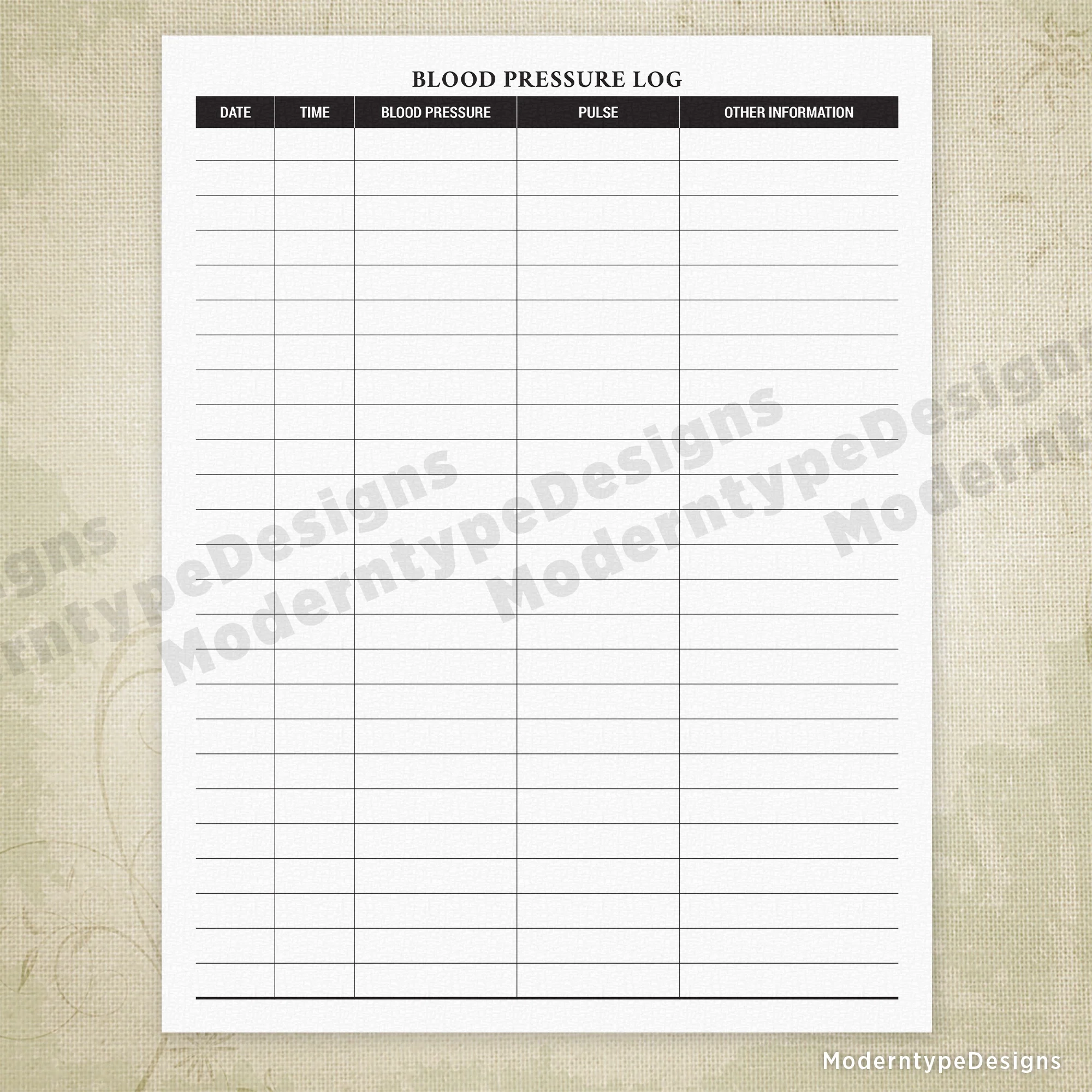 Blood Pressure Log Chart Printable