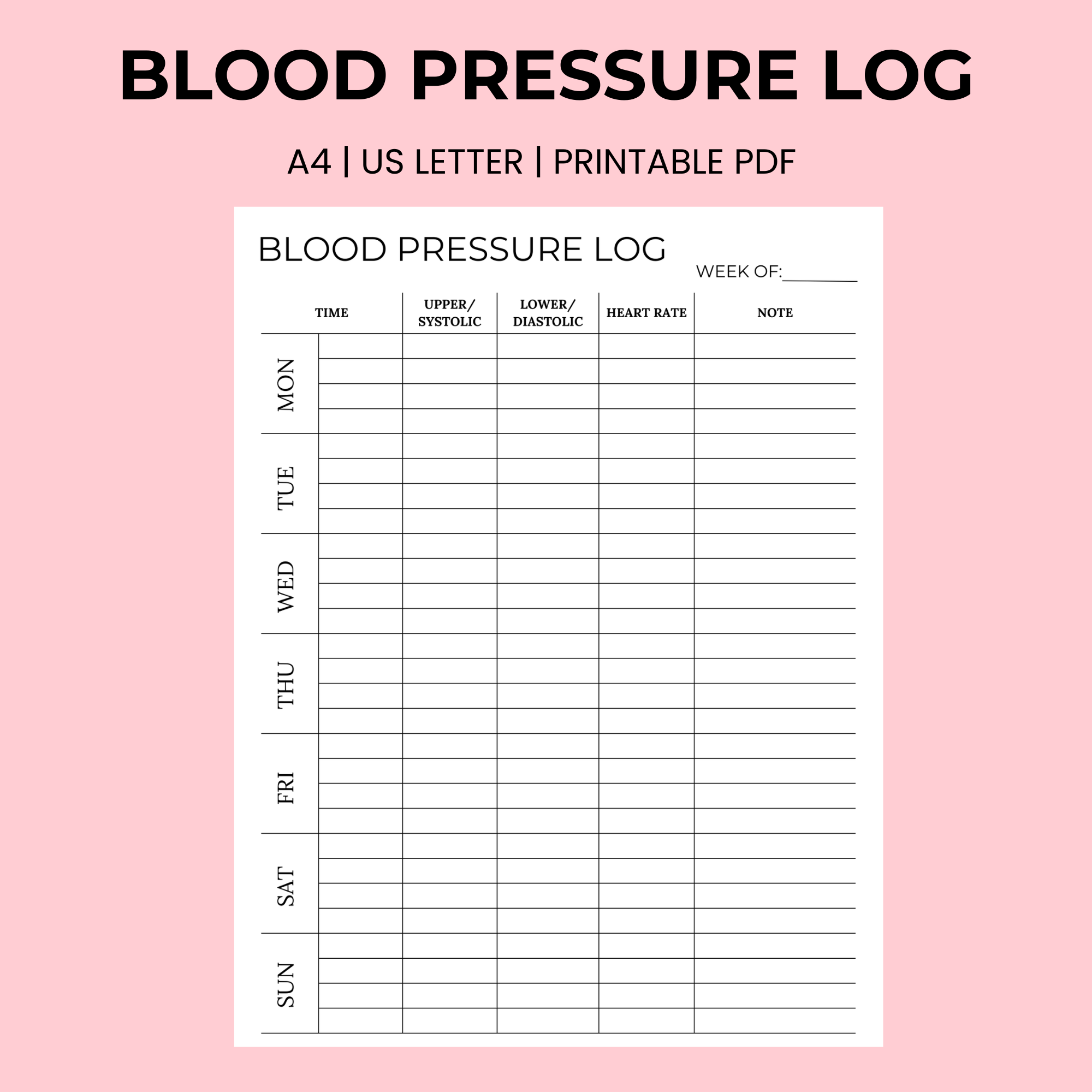 Blood Pressure Log With Heart Rate PDF Printable Include Two Version Blood Pressure Log With Heart Rate PDF Printable Include Two Version