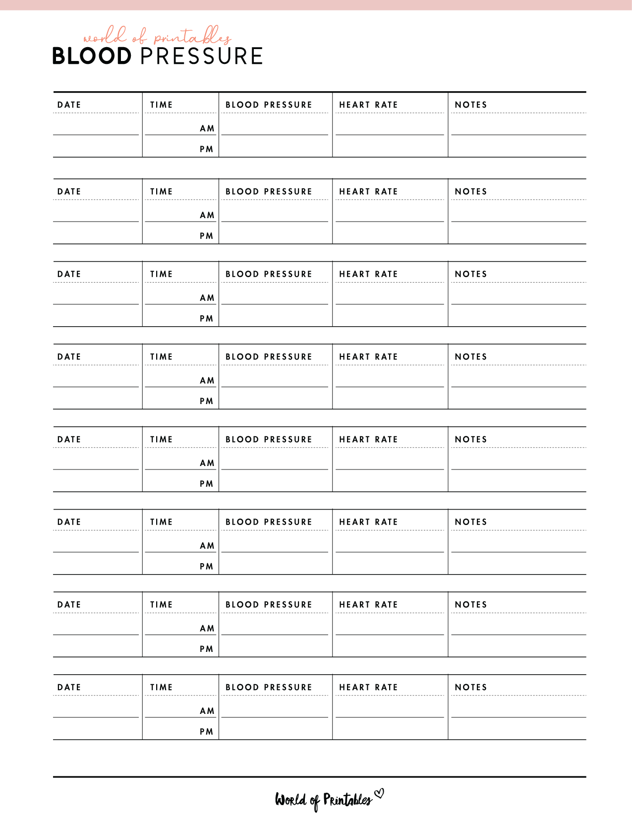 Blood Pressure Printable Log Sheet