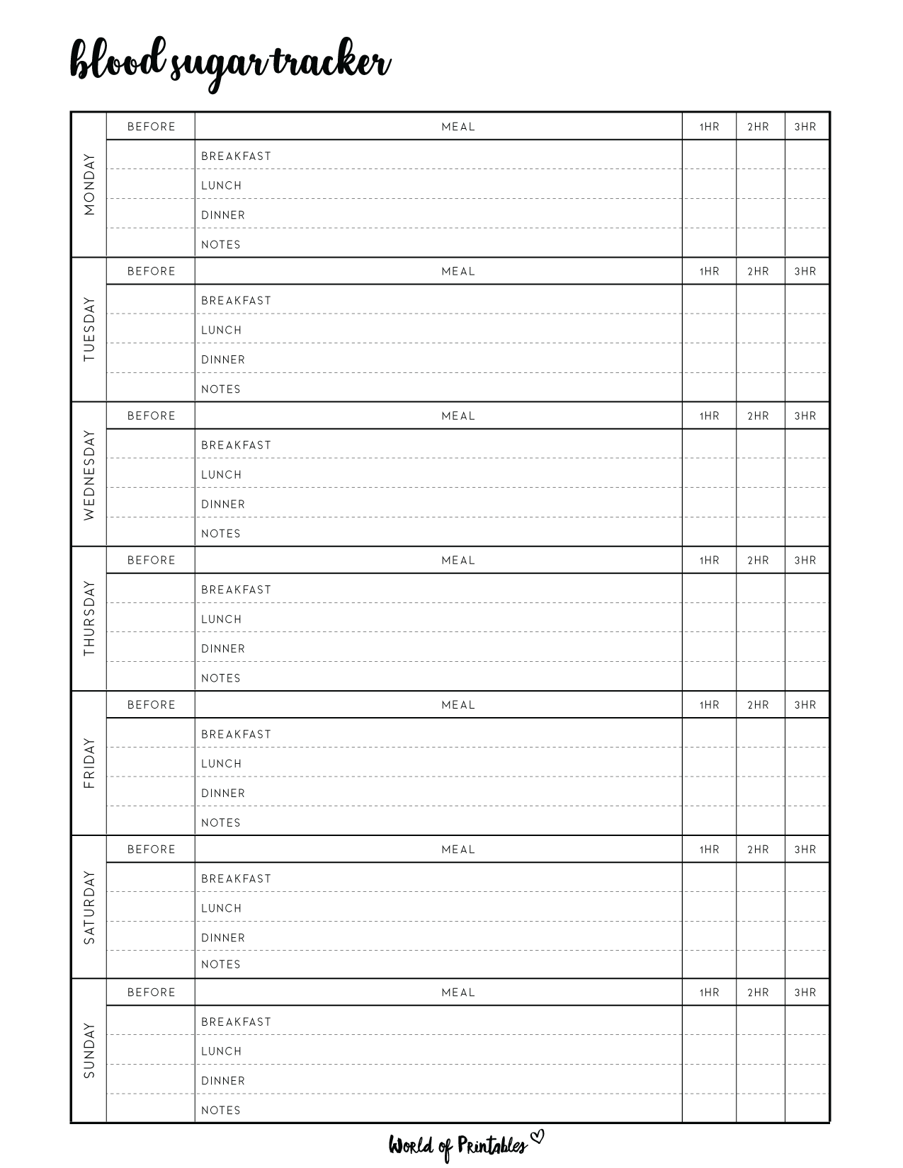 Printable Glucose Chart