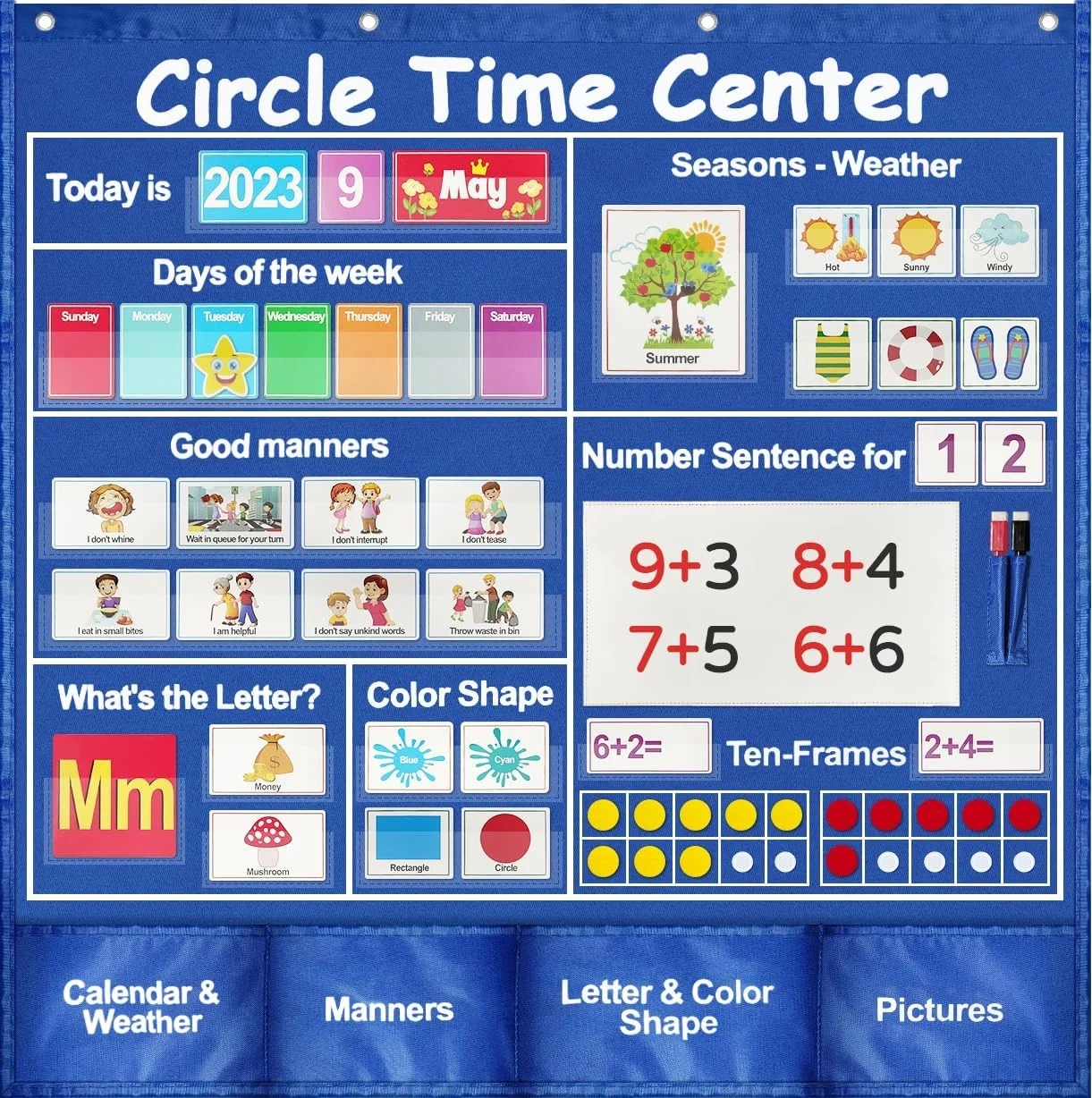 Boczif Circle Time Learning Center Pocket Chart Calendar Daily Math Preschool Activities Walmart