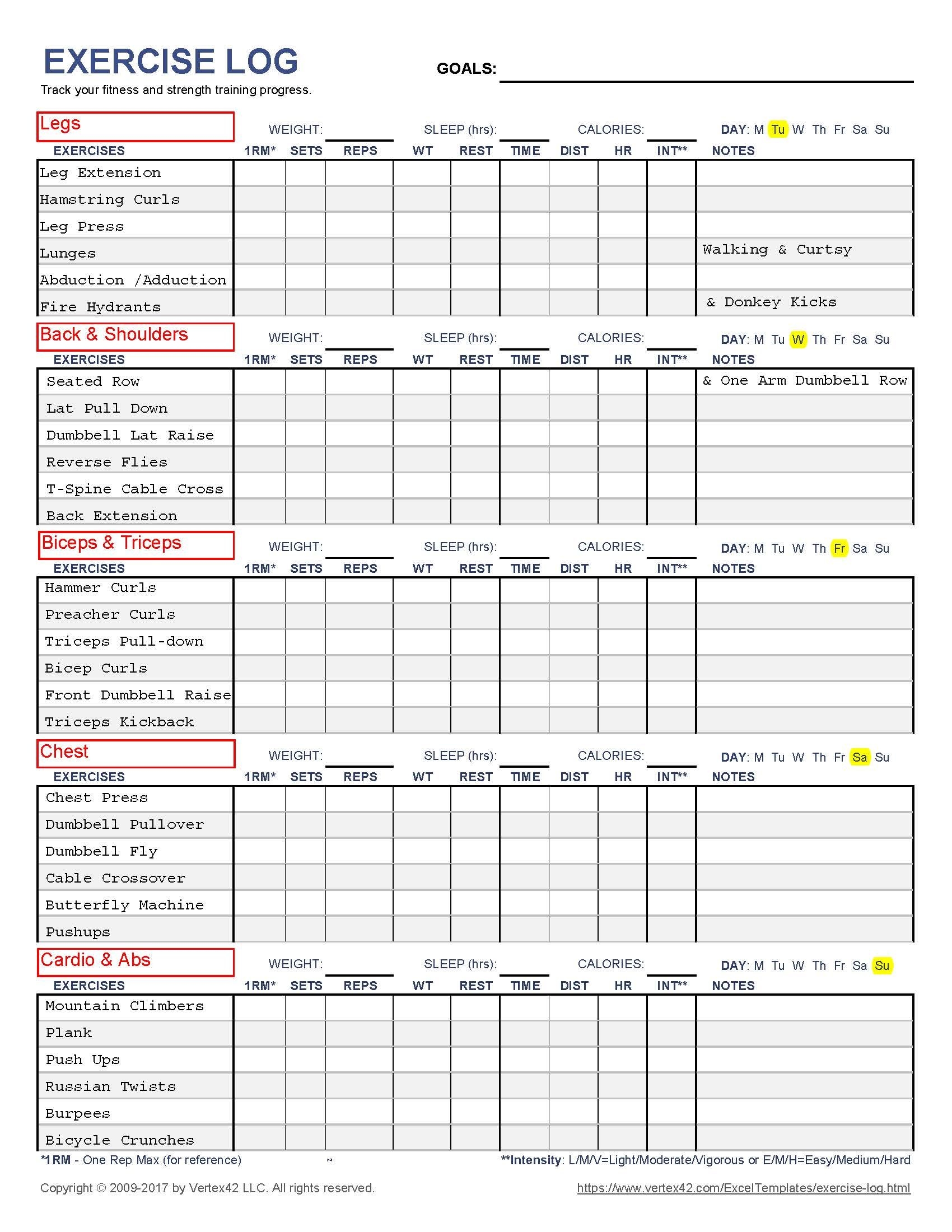 Body For Life Printable Workout Sheets
