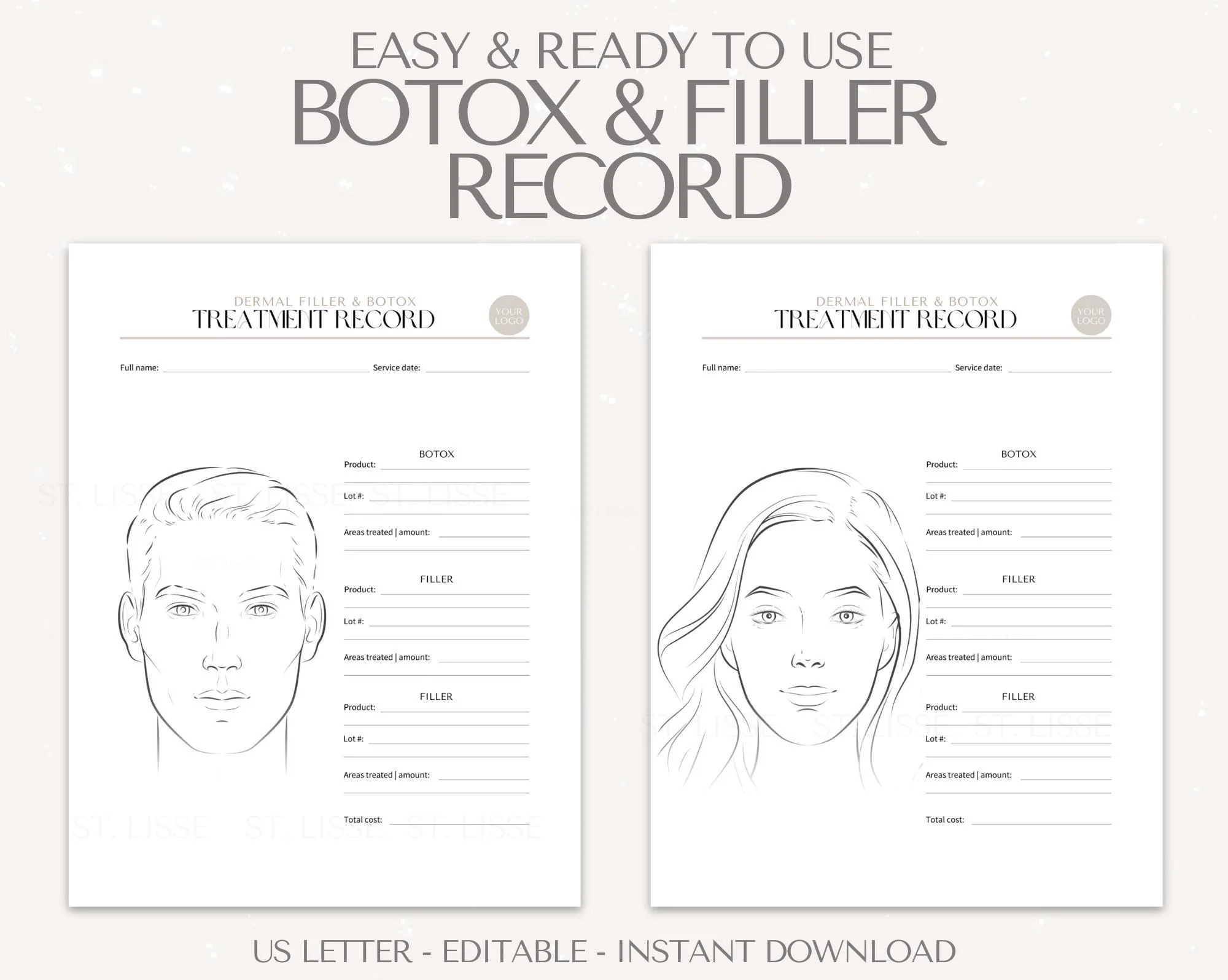 Botox And Dermal Filler Treatment Record Patient Record Botox Dermal Filler Nurse Injector Injectables Form Etsy