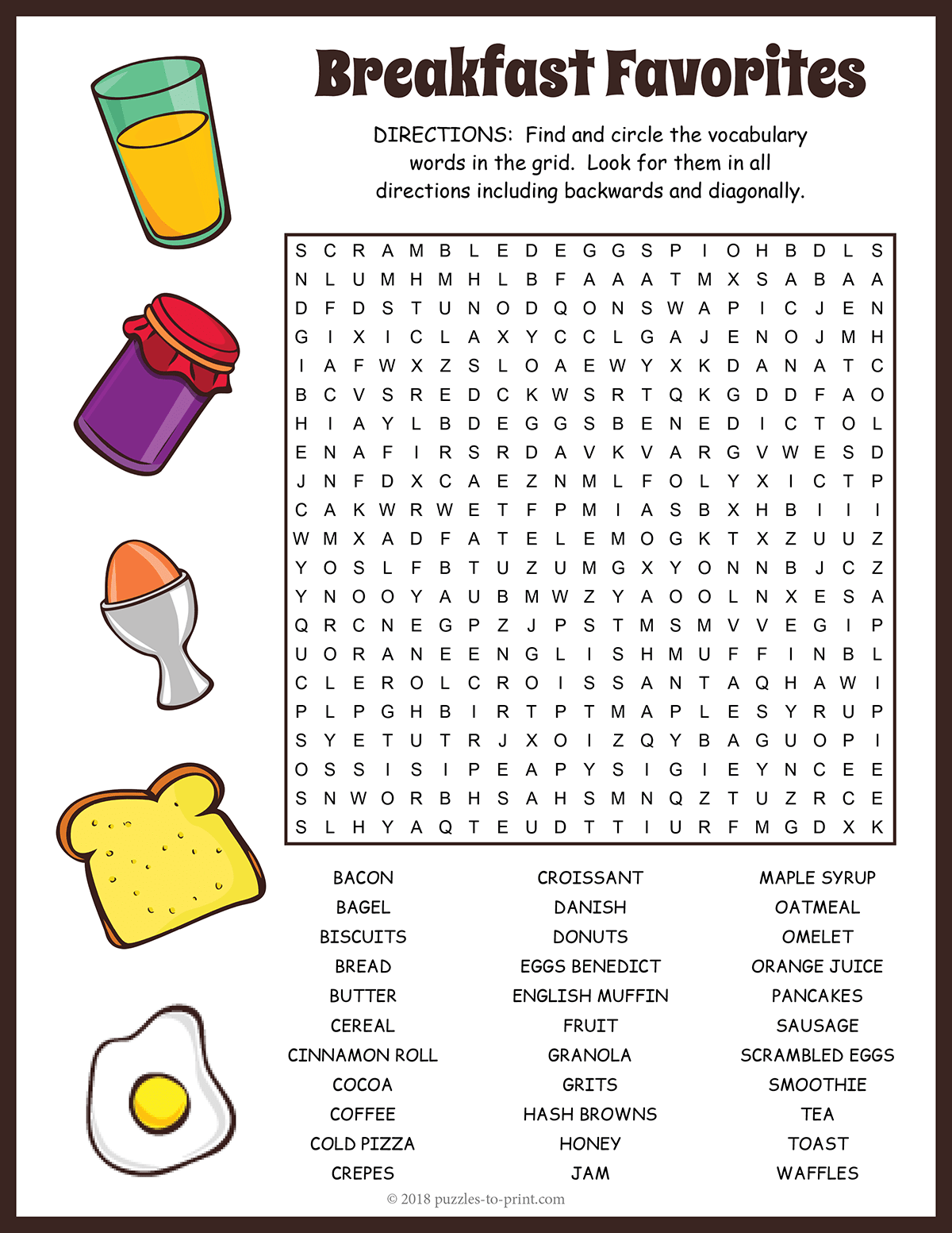 Breakfast Word Search