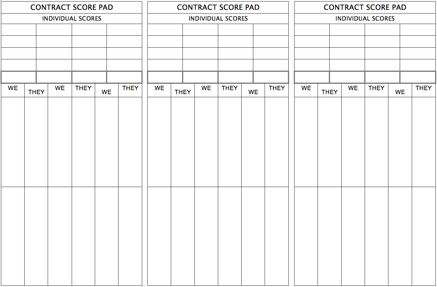 Printable Bridge Score Sheet Pdf