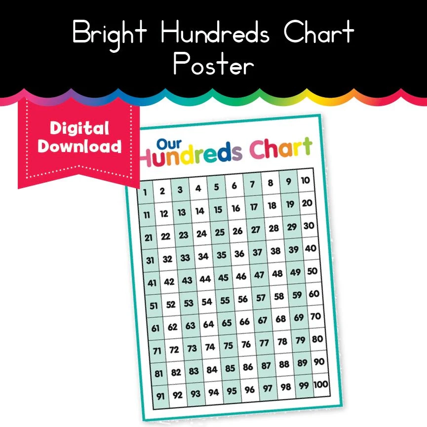 Bright Hundreds Chart Poster Printable Resource Playground Press