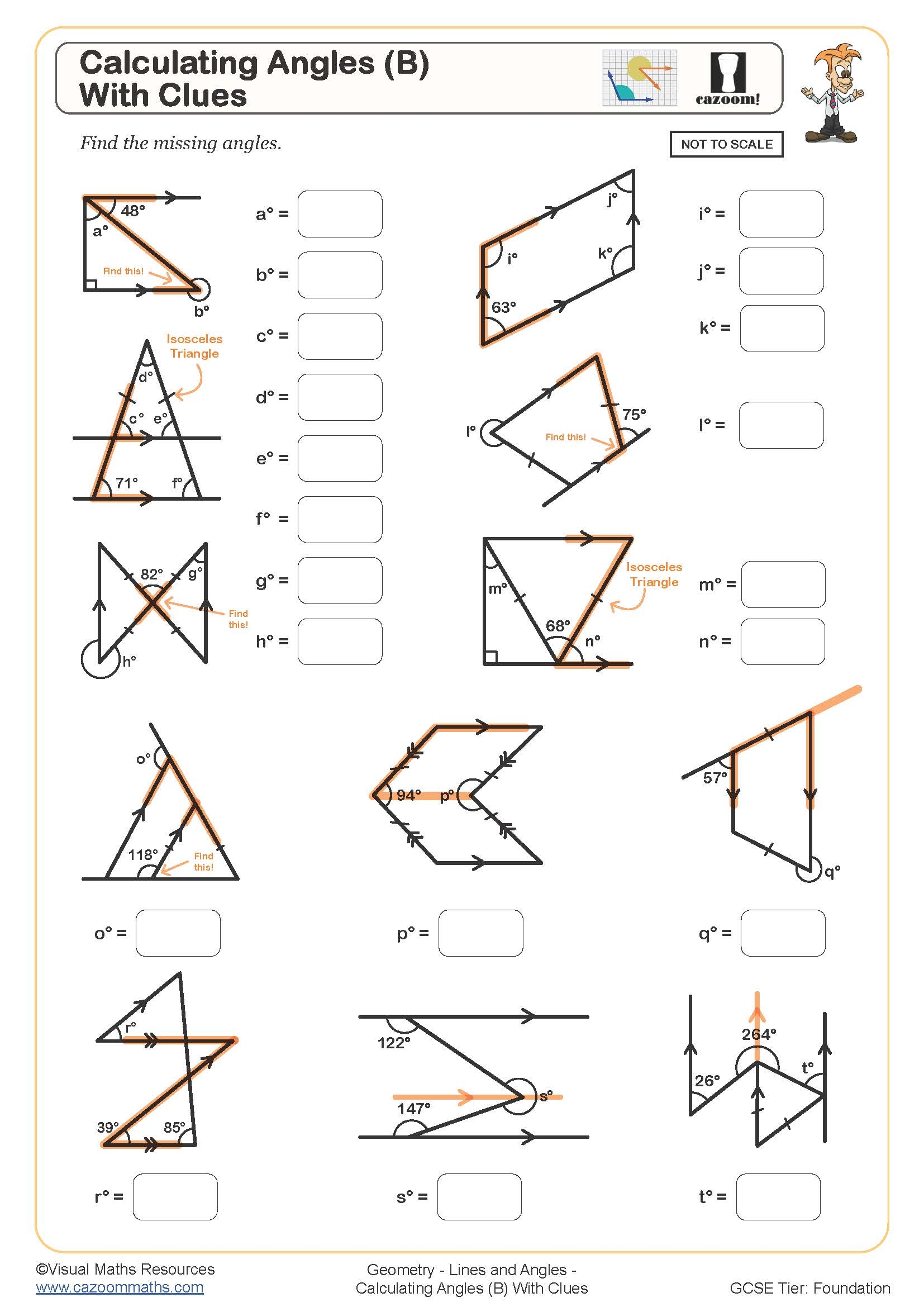Calculating Angles B With Clues Worksheet Printable Maths 
